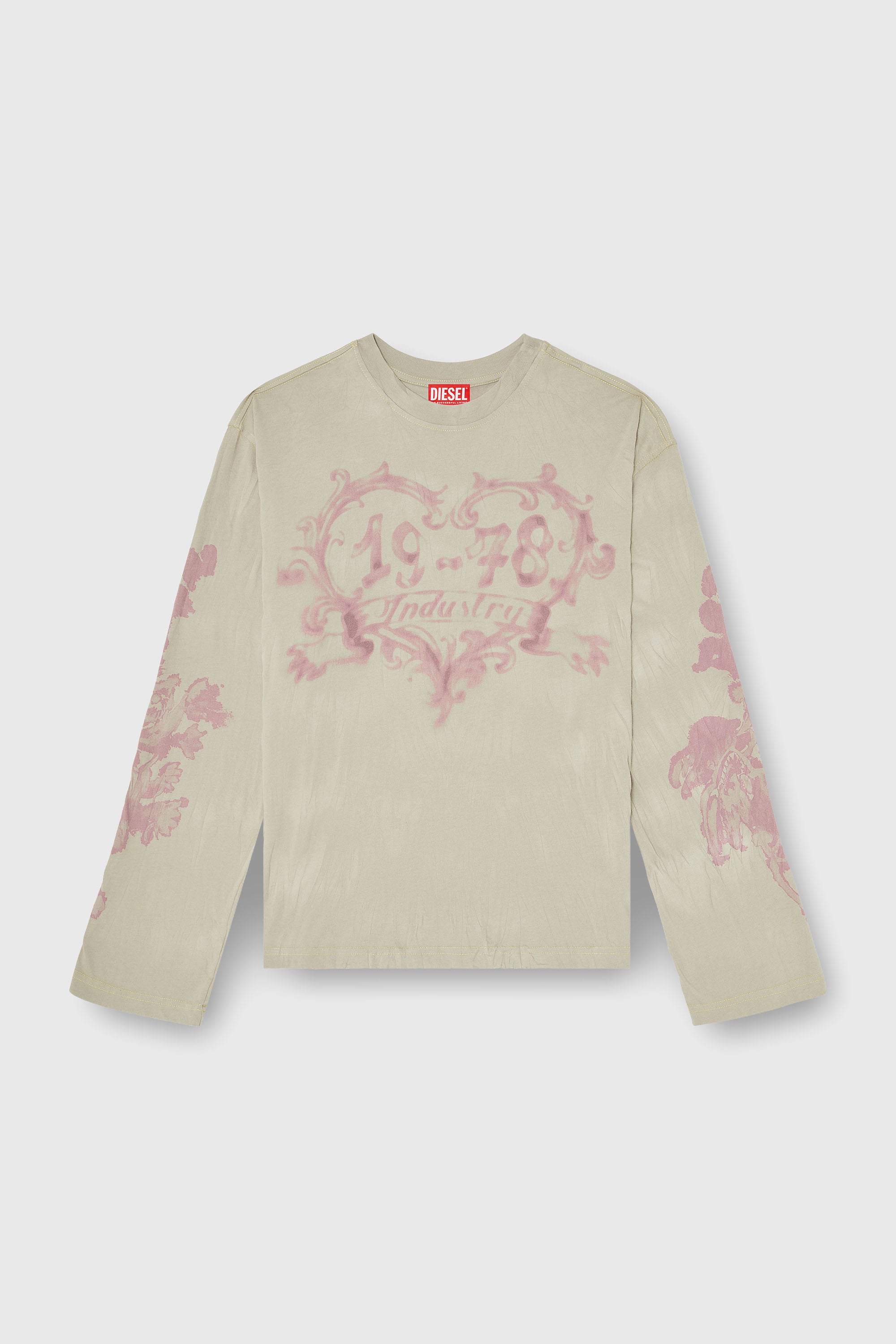 Diesel - T-HILARY-LS-AA1, Damen Langarmshirt aus Baumwolle mit Grafikprint in Rosa/Beige - 2