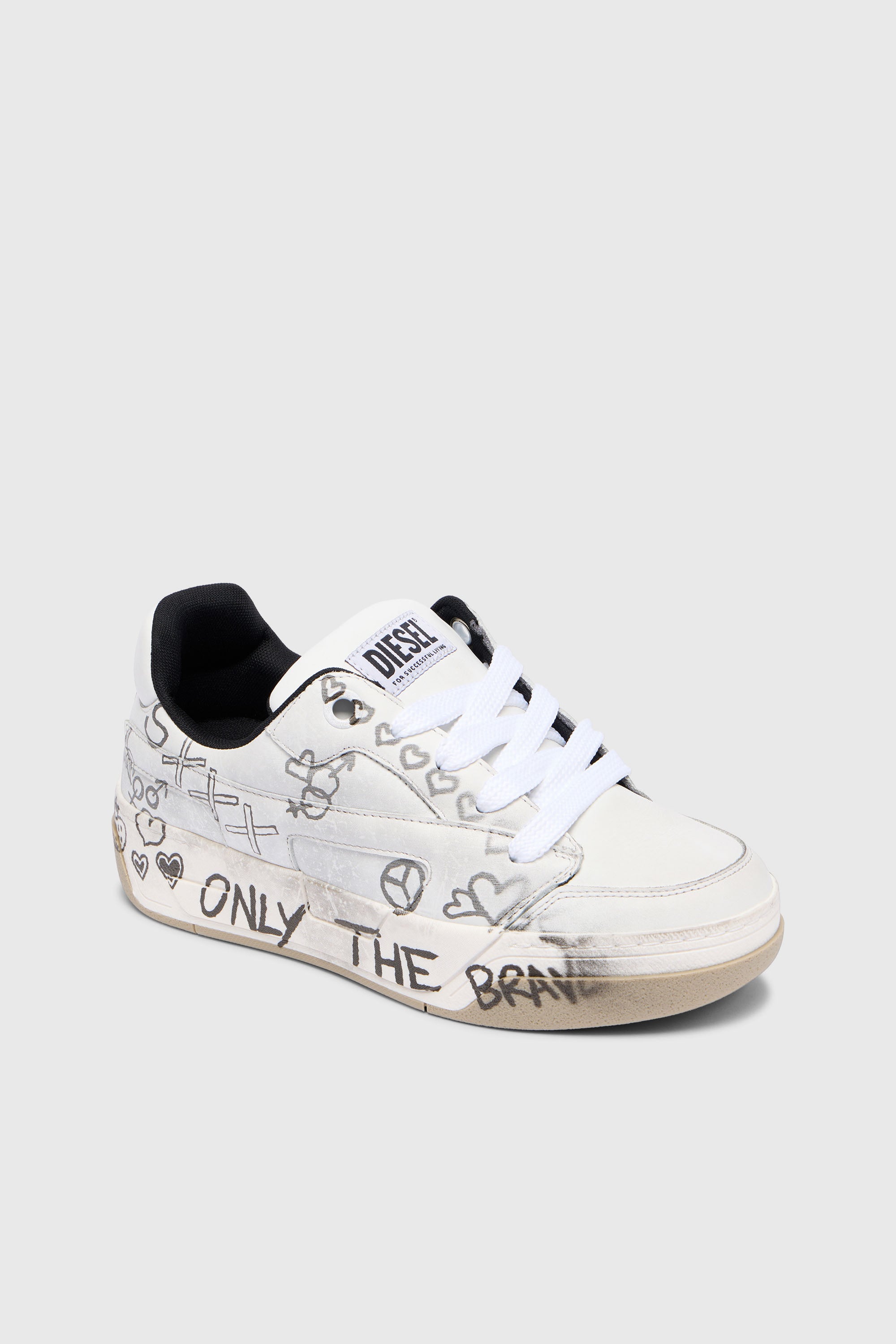 Diesel - S-D-OLLIE LOW W, Damen D-Ollie-Ledersneaker mit Graffiti-Print in Wei&szlig;/Braun - 4