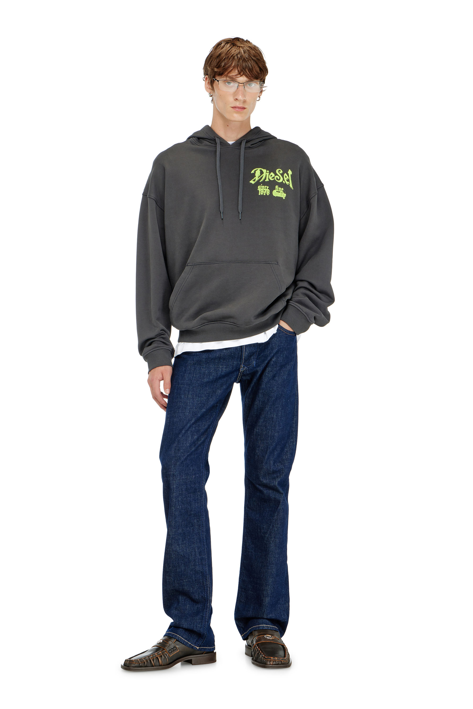 Diesel - S-BOXT-HOOD-AA2, Herren Baumwoll-Hoodie mit beflockten Grafiken in Dunkelgrau - 2
