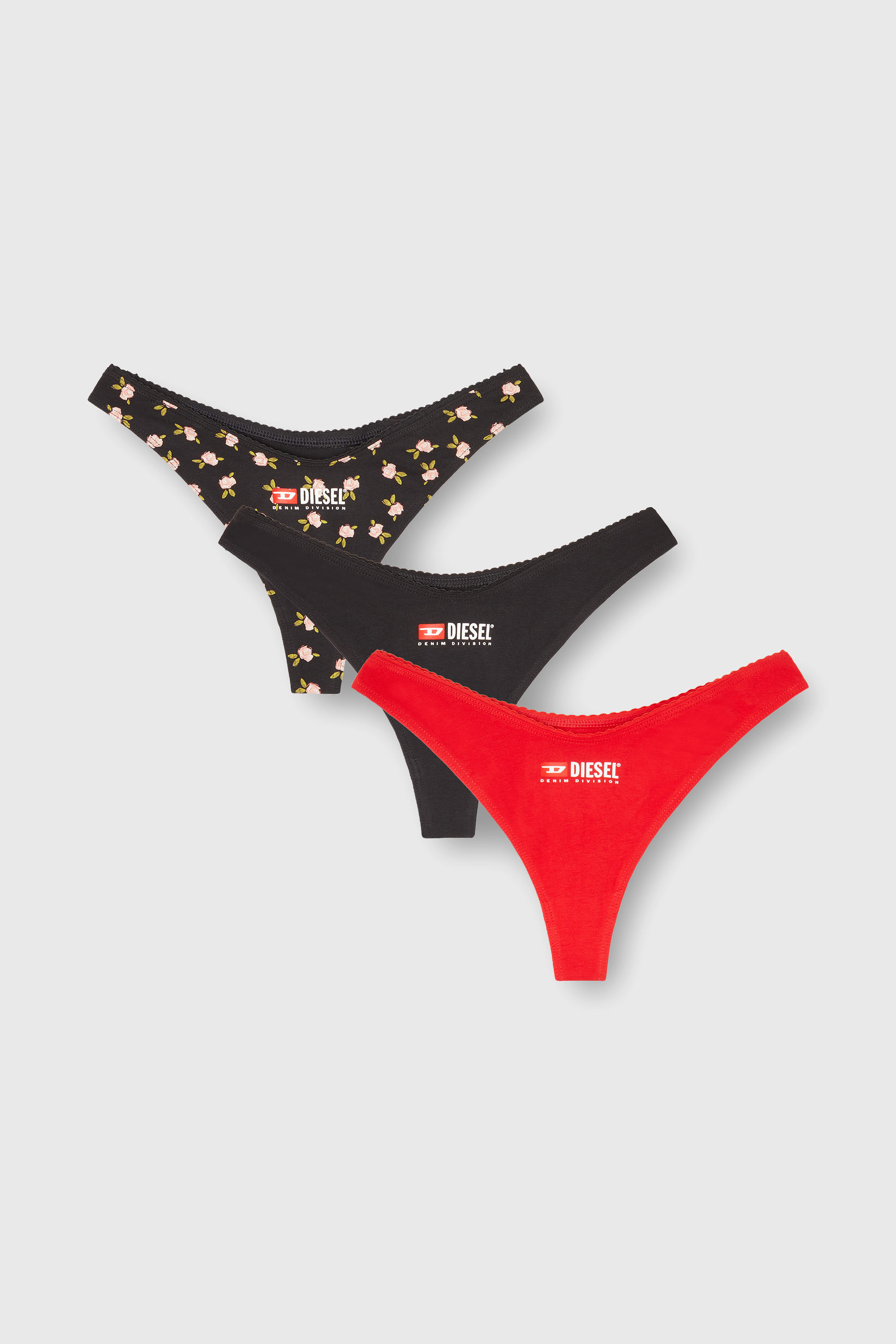 Diesel - PUNCHY-D-CORE-3PACK, Damen 3er-Pack Stretch-Baumwollstrings mit Blumenprint in Schwarz - 2