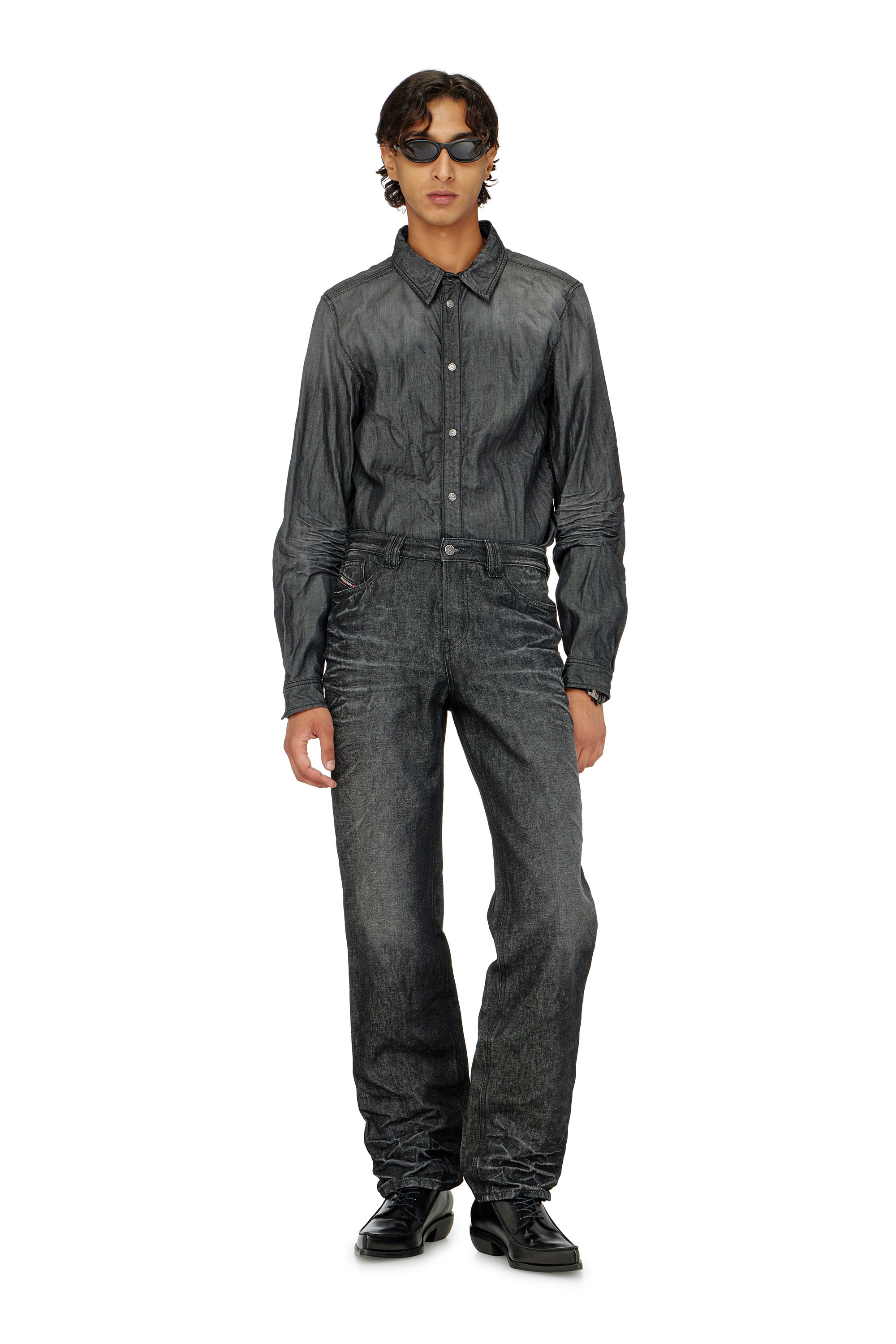 Diesel - D-SYNAR-FSJ2, Herren Hemd aus geknittertem Denim in Schwarz/Dunkelgrau - 1