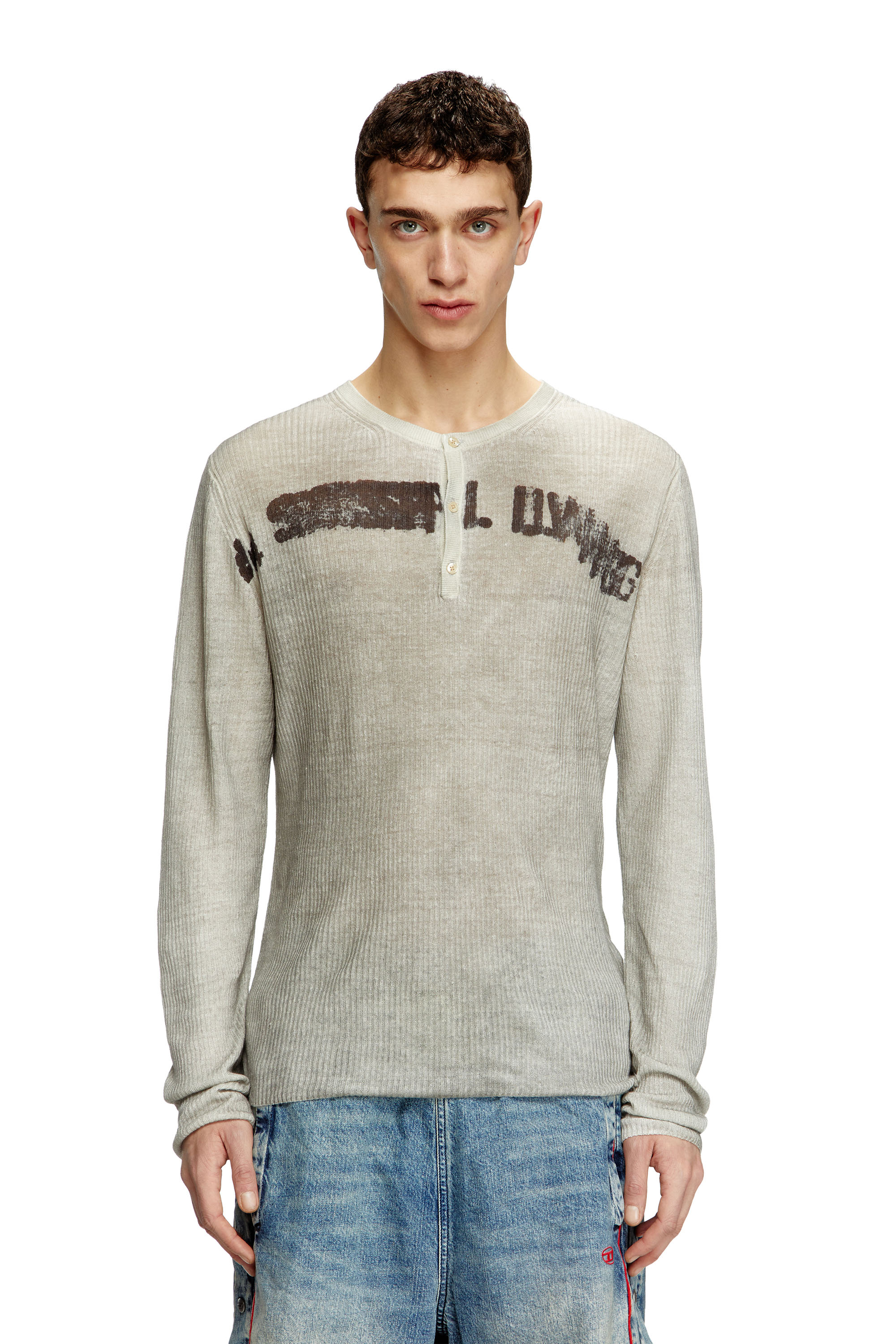 Diesel - K-ROBBY, Unisex Henley-Pullover aus Leinen mit Schmutz-Effekt in Beige - 1