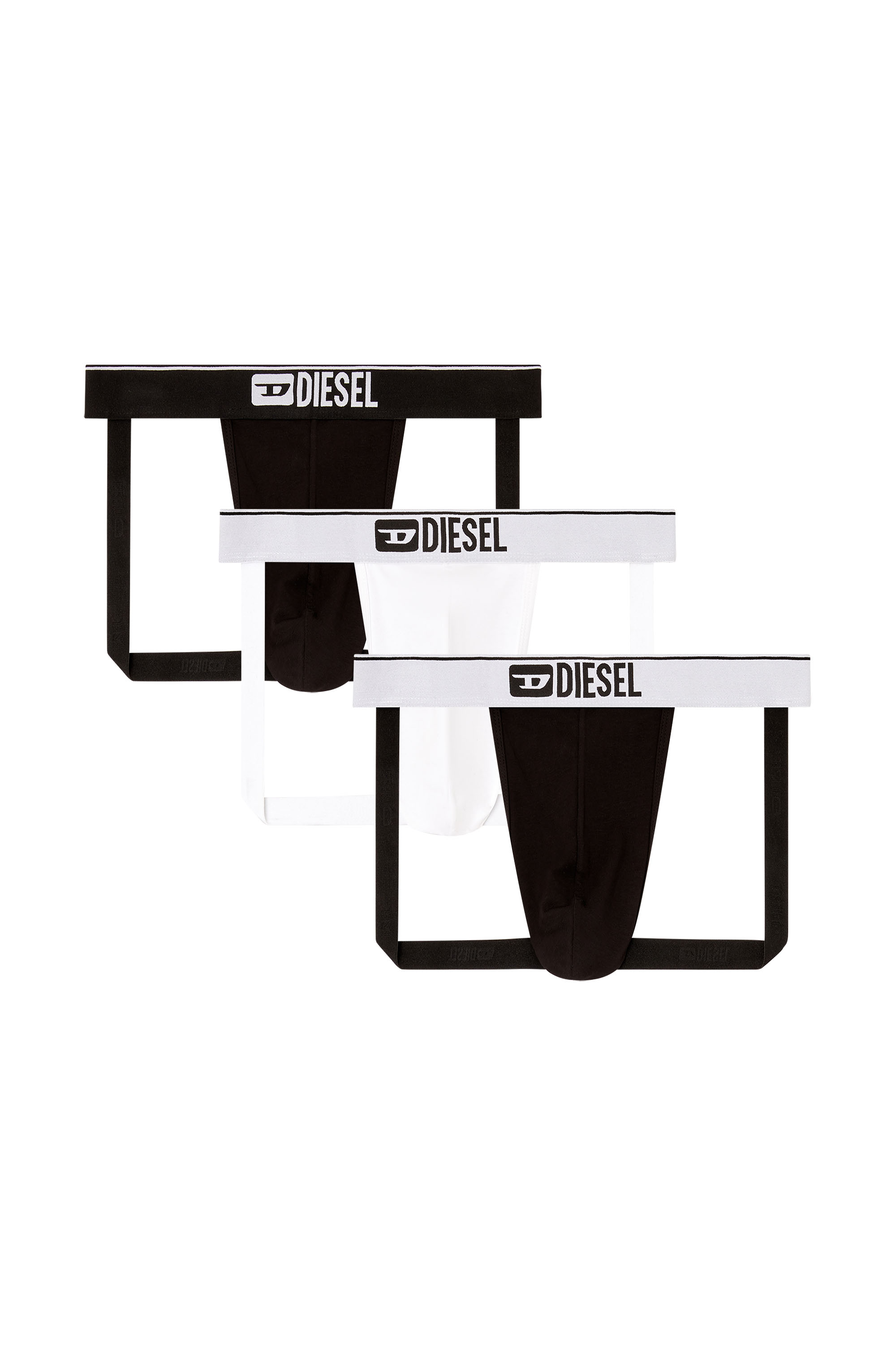 Diesel - UMBR-JOCKYTHREEPACK, Herren Jockstraps im Dreierpack mit Logo vorn in Schwarz/Weiss - 1