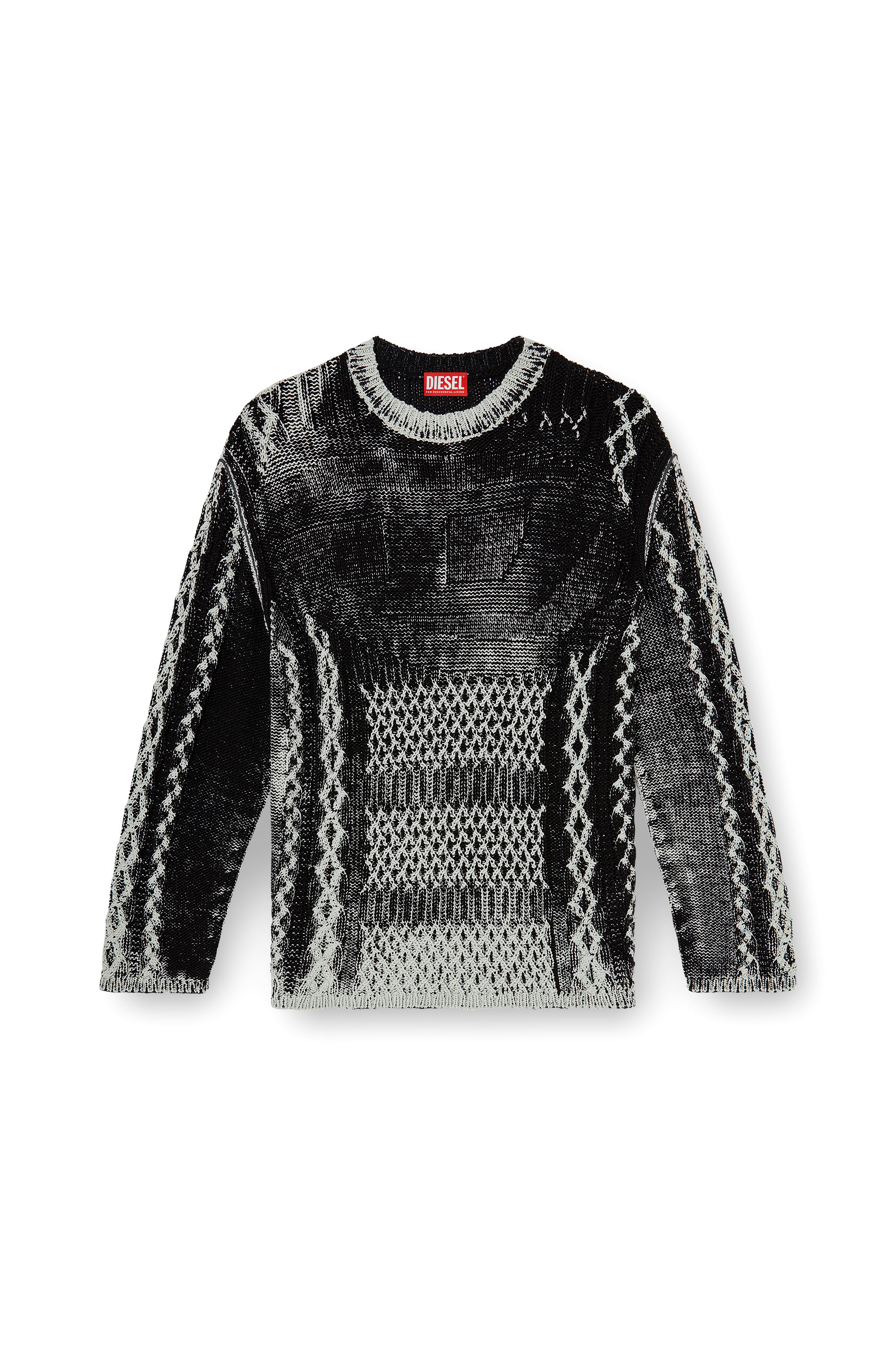 Diesel - K-MIONE, Herren Treated cable-knit Pullover in Grau/Schwarz - 3