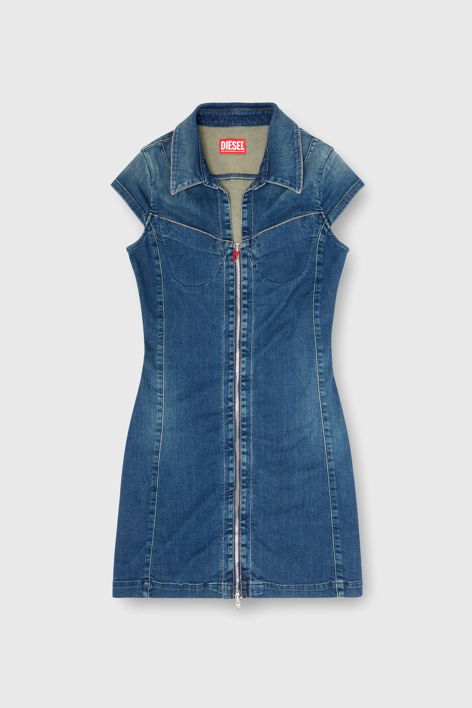 Diesel - DE-LORVYN-S, Damen Jeanshemdkleid mit durchgehendem zip in Mittelblau - 1