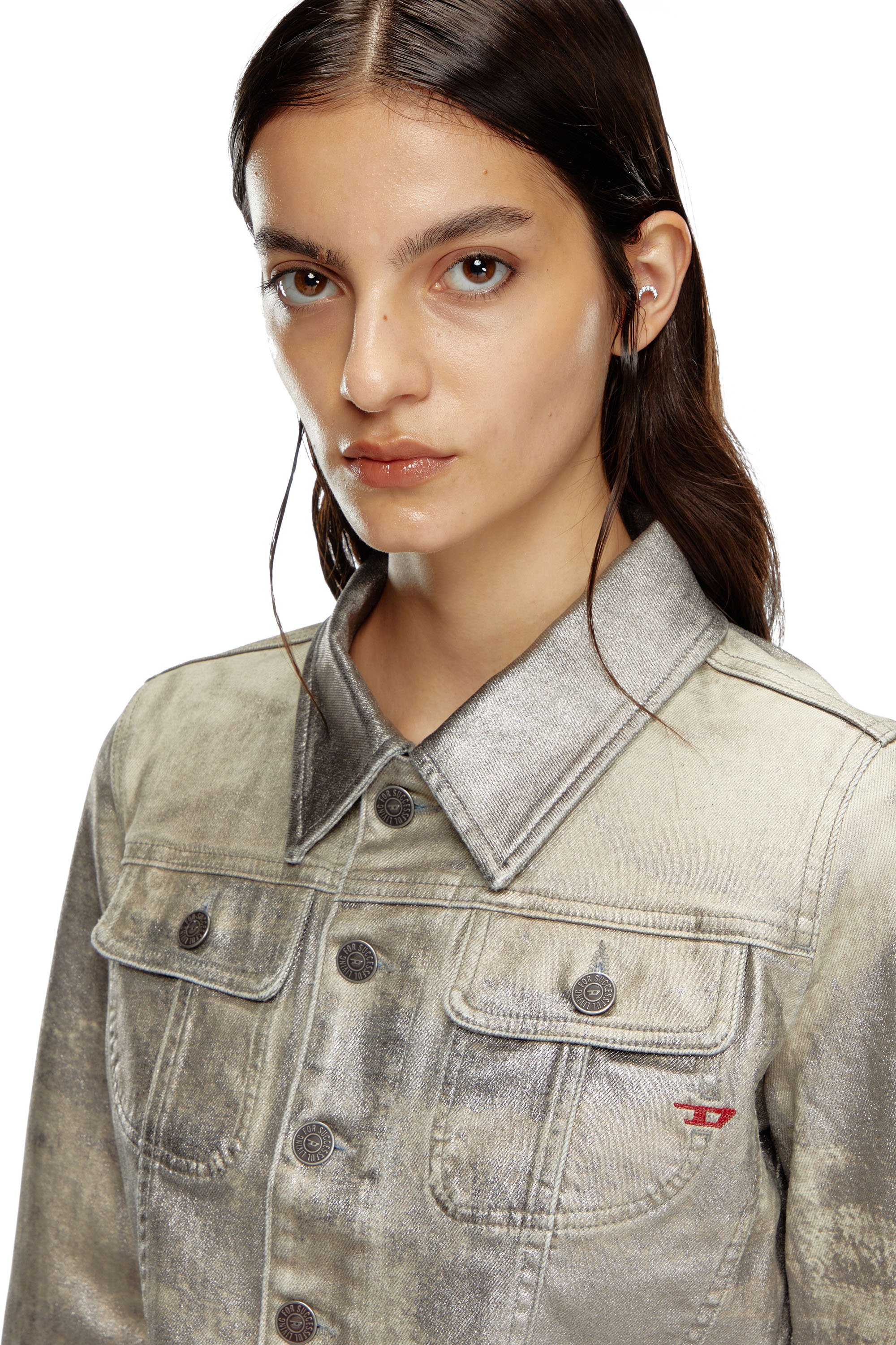 Diesel - DE-SLIMMY-S1, Damen Truckerjacke aus glänzendem Denim-Canvas in Grau - 5