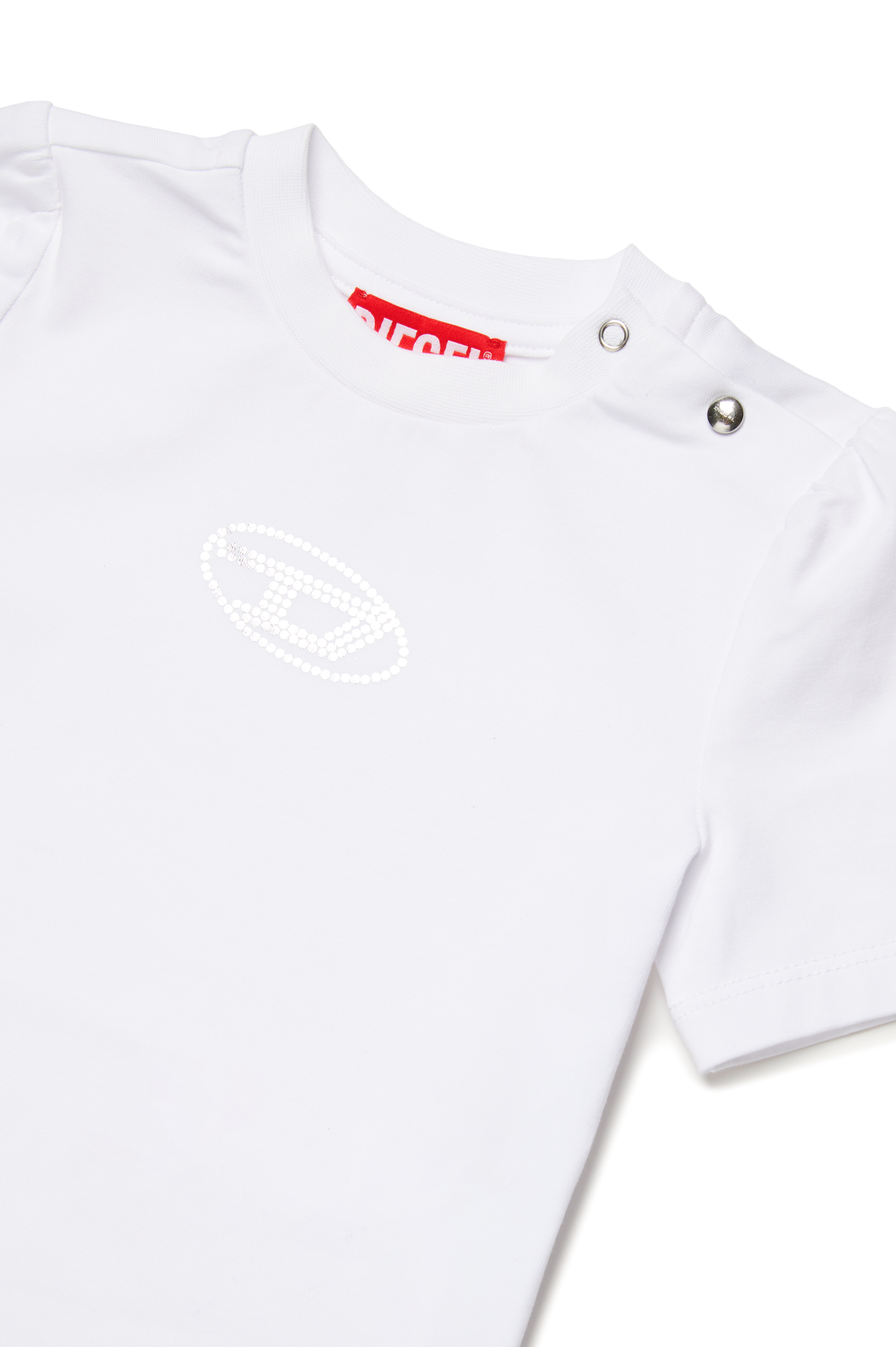 Diesel - TCIRTAB, Damen T-Shirt mit Oval D-Logo aus Kristallsteinen in Weiss - Image 3