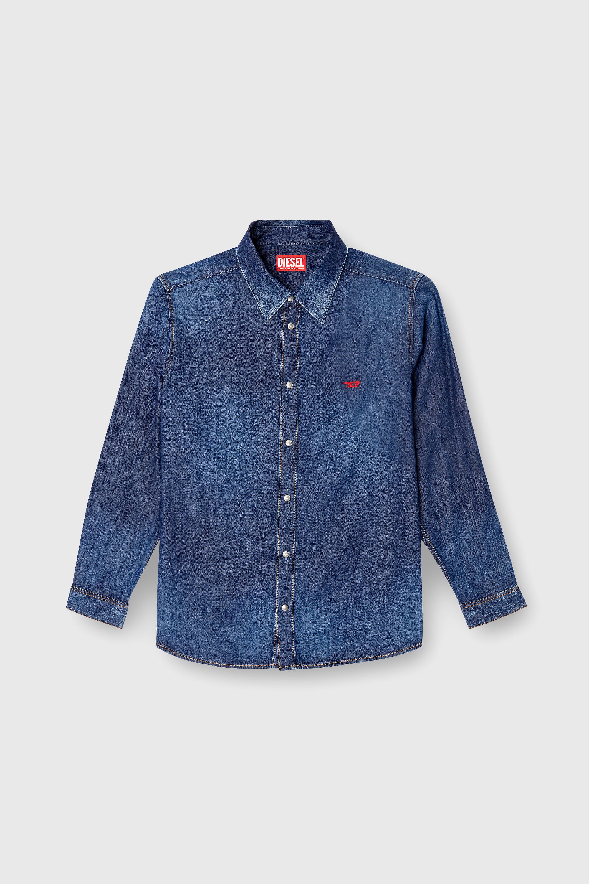 Diesel - D-SIMPLY, Herren Denimhemd mit gesticktem Logo in Mittelblau - 2