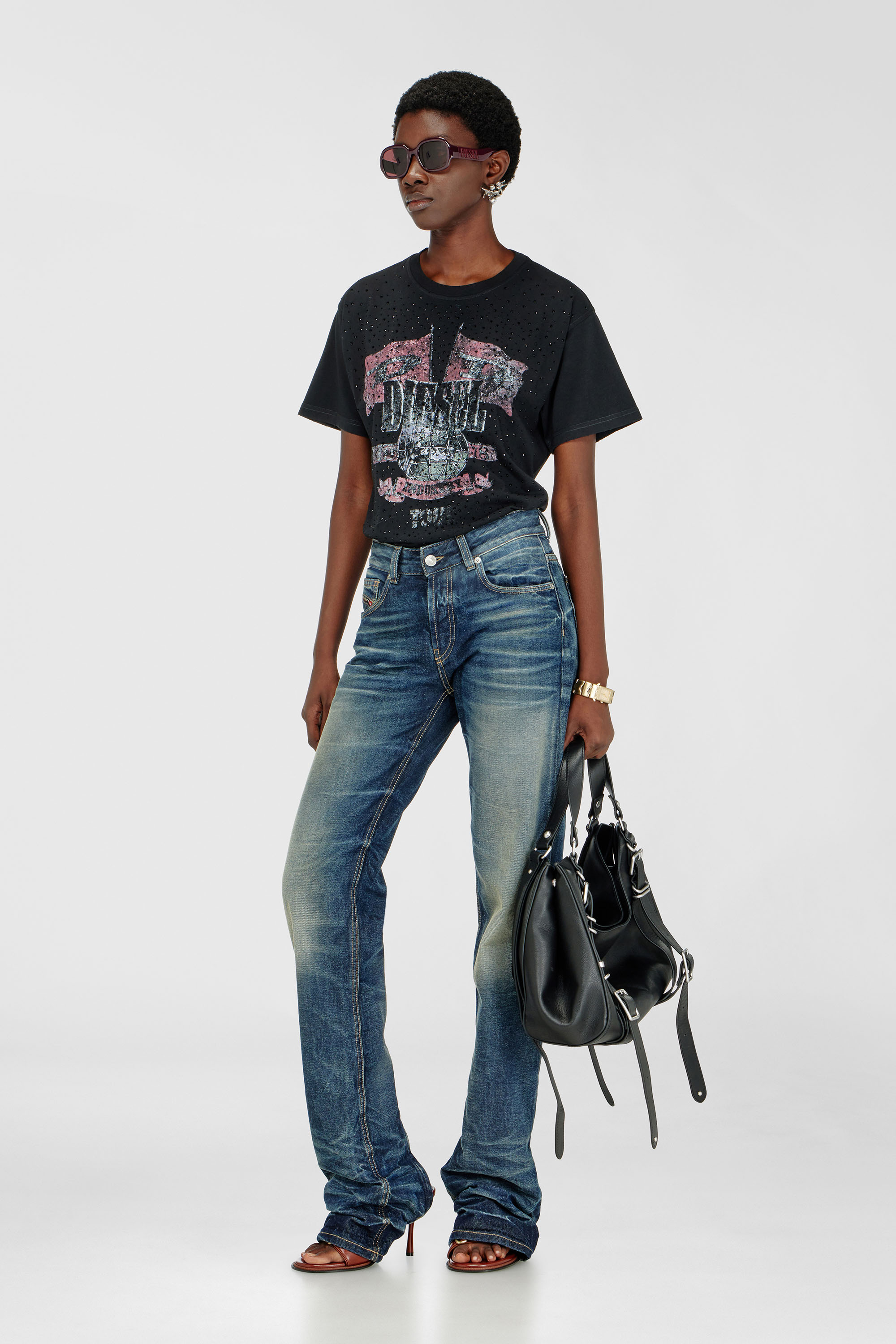 Diesel - T-MARLY, Damen T-Shirt mit Konzertgrafik und Kristallen in null - 1