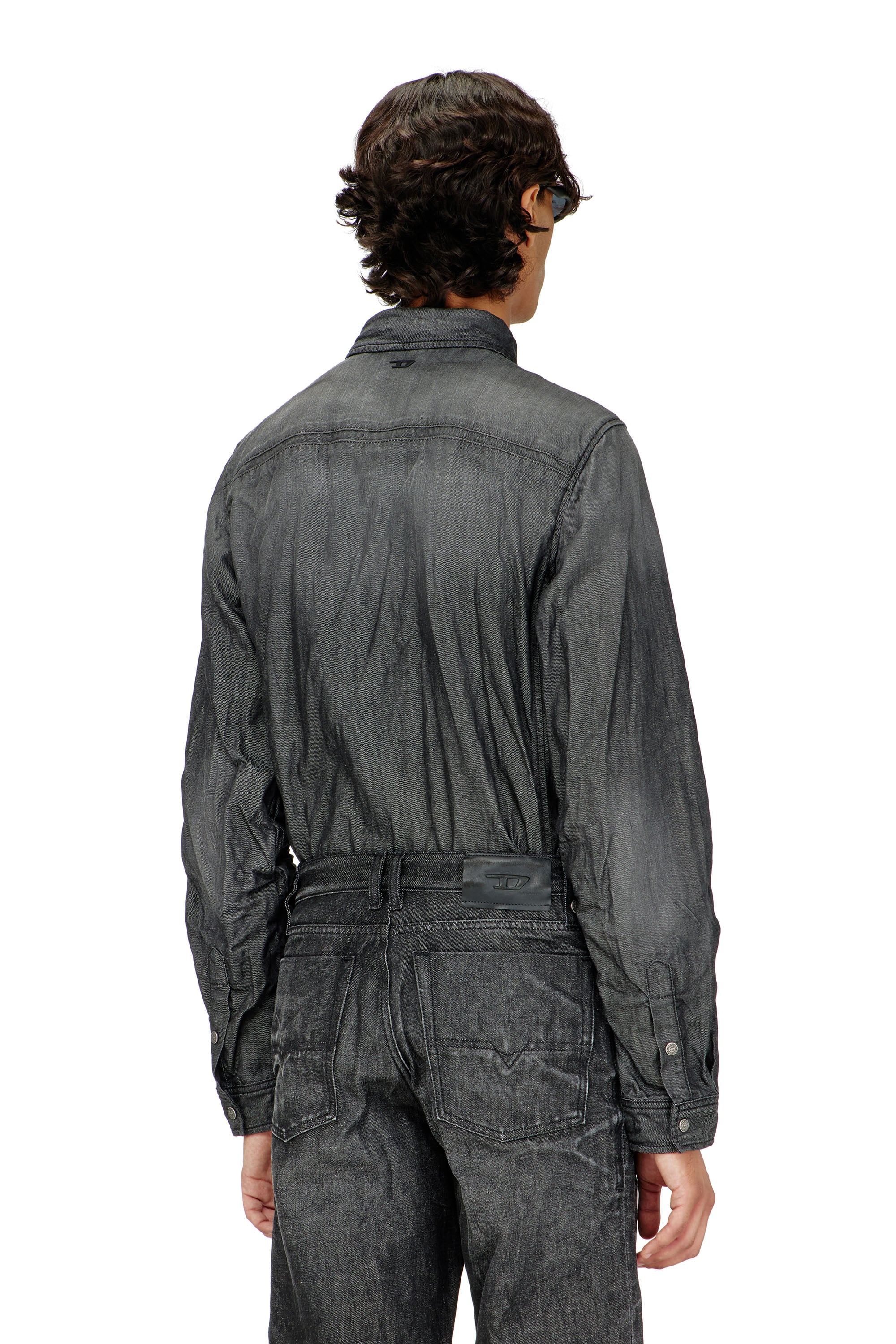 Diesel - D-SYNAR-FSJ2, Herren Hemd aus geknittertem Denim in Schwarz/Dunkelgrau - 4