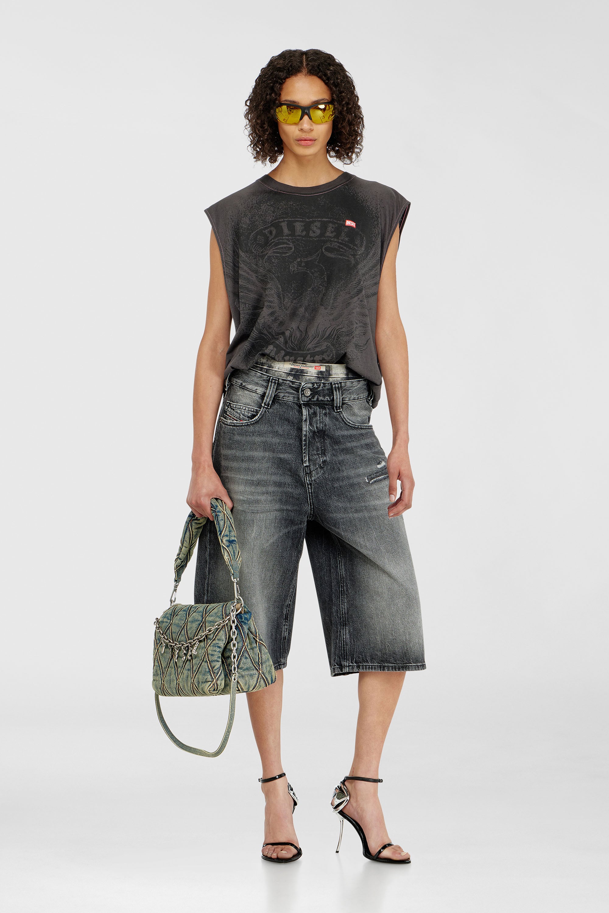 Diesel - D-ENIM-M-SHORT, Unisex Denim relaxed shorts mit Abrasionen in Dunkelgrau - 1
