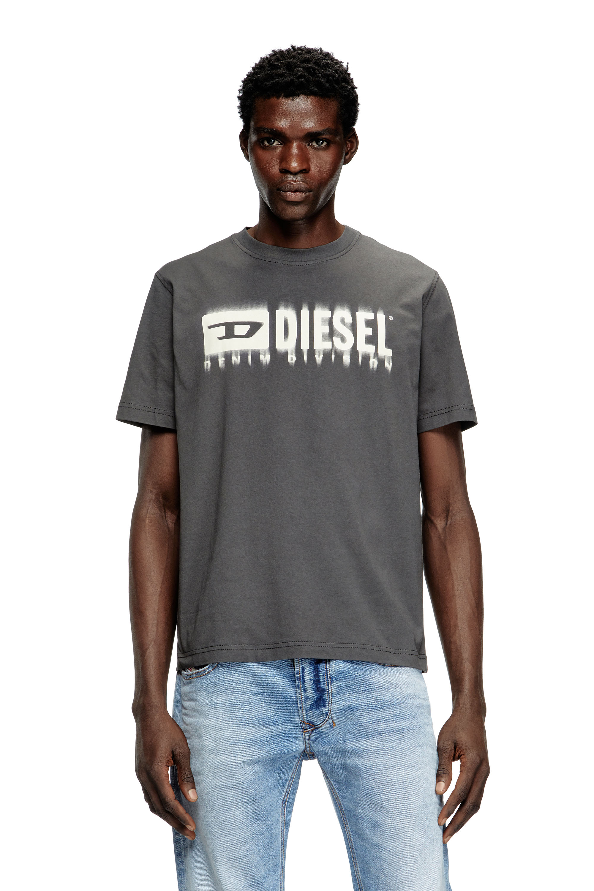 Diesel - T-ADJUST-Q7, Herren T-Shirt mit verschwommenem Diesel-Logo in Dunkelgrau - 3