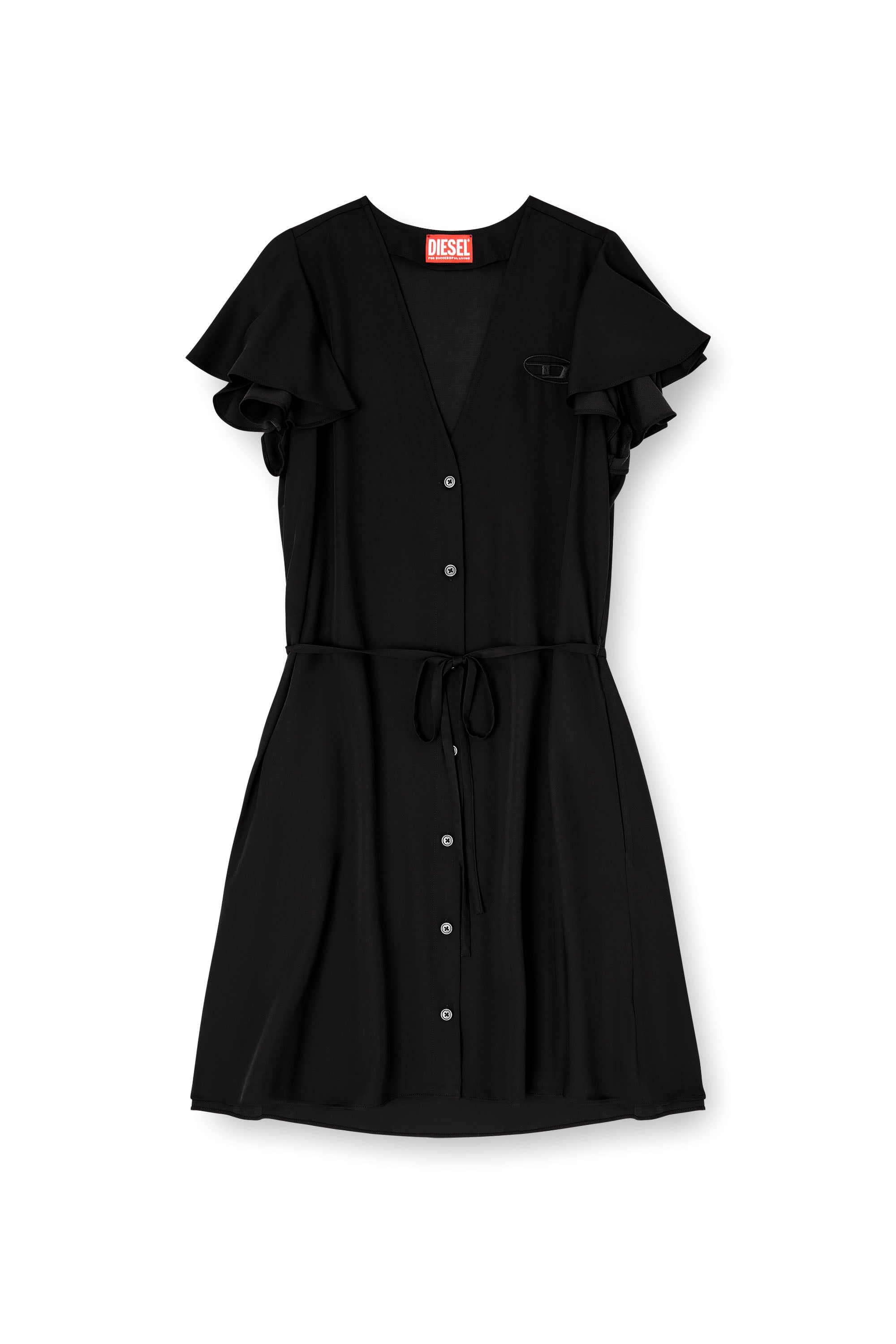 Diesel - D-AIKIRI, Damen Cuprokleid mit V-Ausschnitt und Kn&ouml;pfen vorne in Schwarz - 3