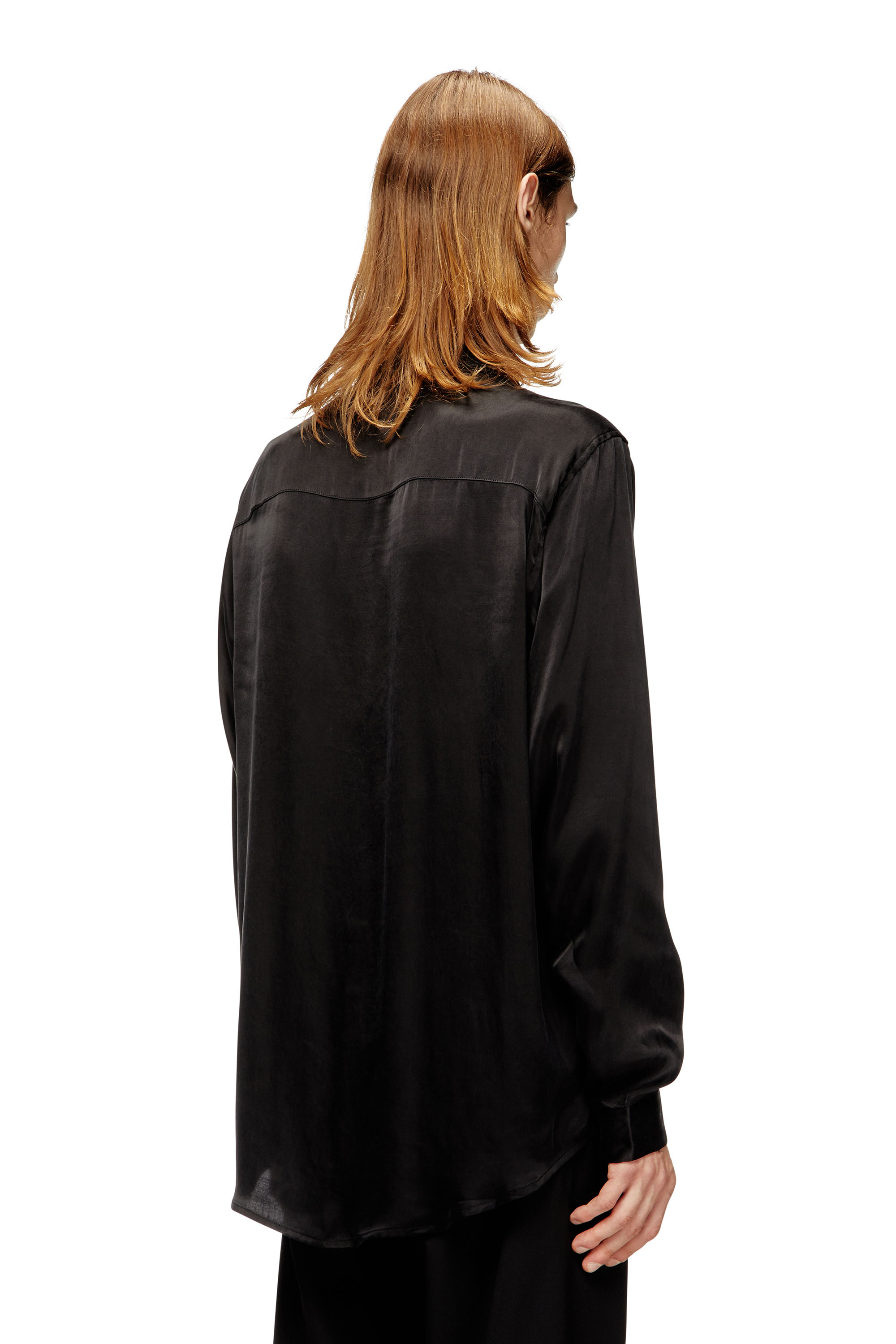 Diesel - S-SIMPLY-AJFU, Herren Hemd aus Cupro mit eingesticktem Logo in Schwarz - 4