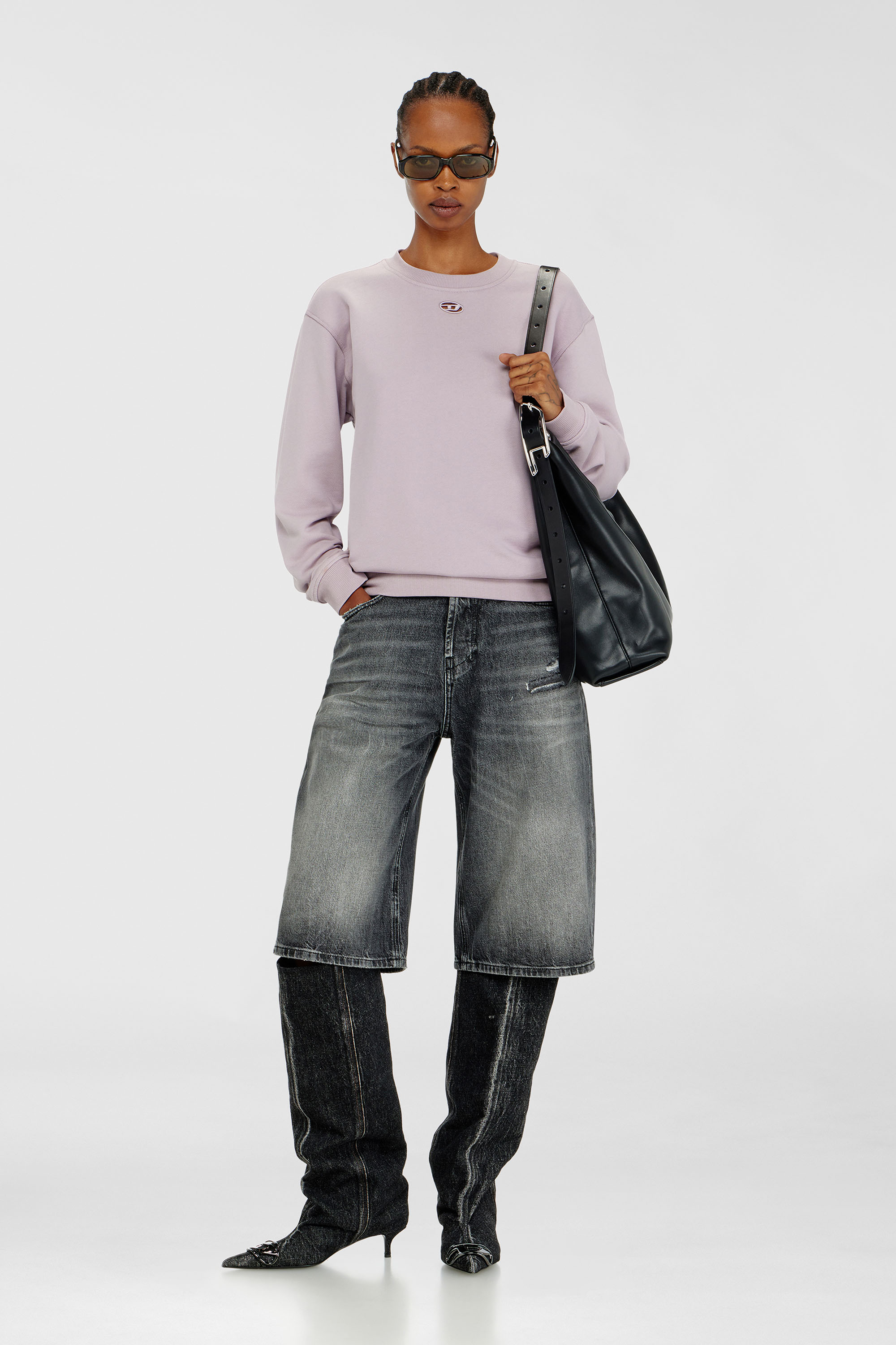 Diesel - F-NORMY-OD, Damen Baumwollsweatshirt mit ovaler D-Stickerei in Lila - 2