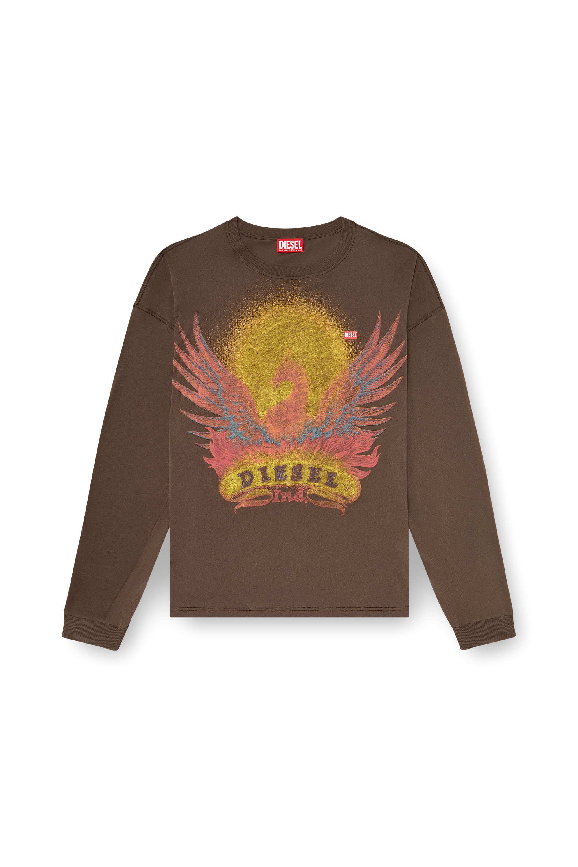 Diesel - T-BOXT-LS-AA1, Herren Langarm-T-Shirt mit Phoenix-Motiv in Braun - 3