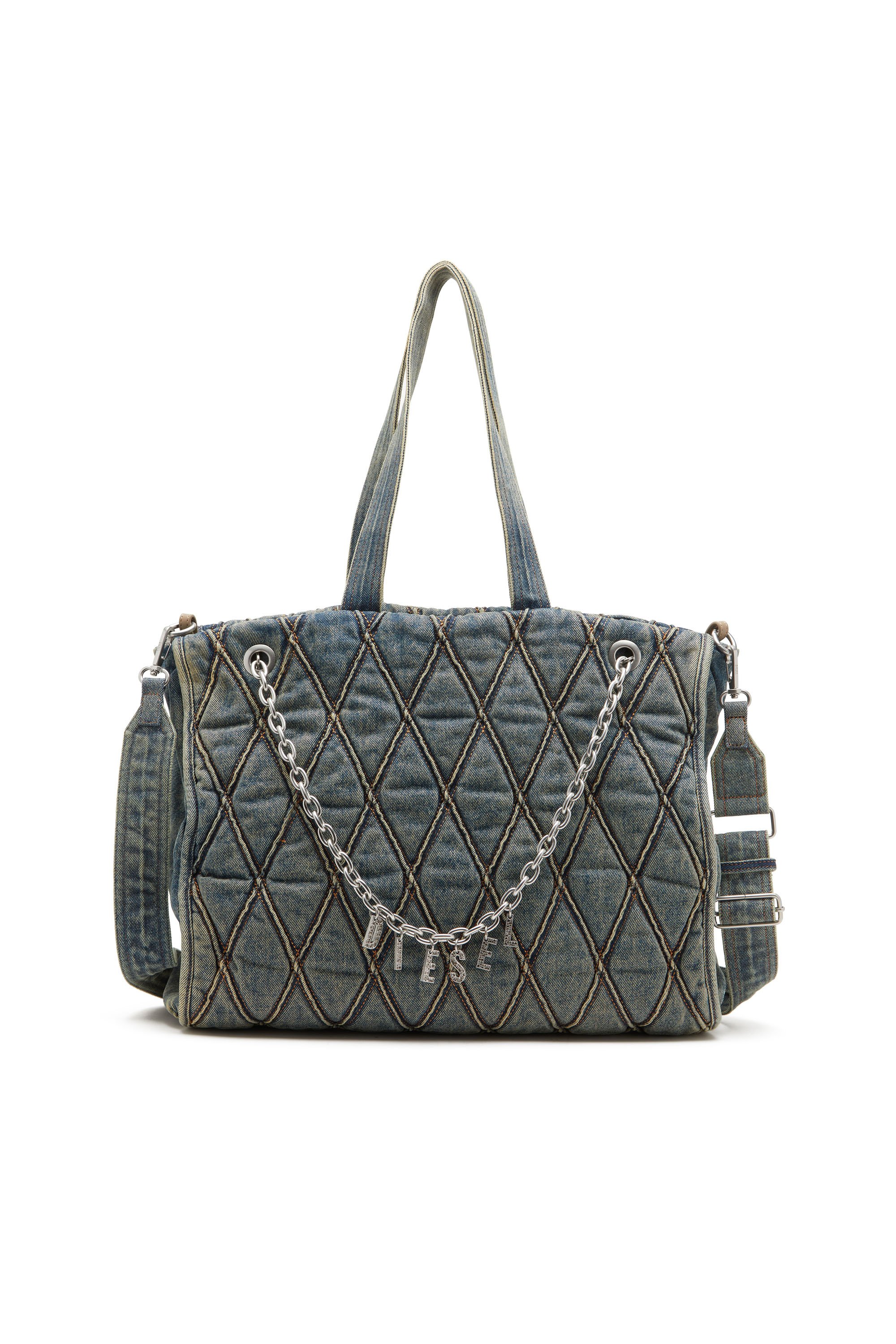 Diesel - CHARM-D SHOPPER, Woman Charm-D-Tote bag in Argyle quilted denim in Blue - Image 1