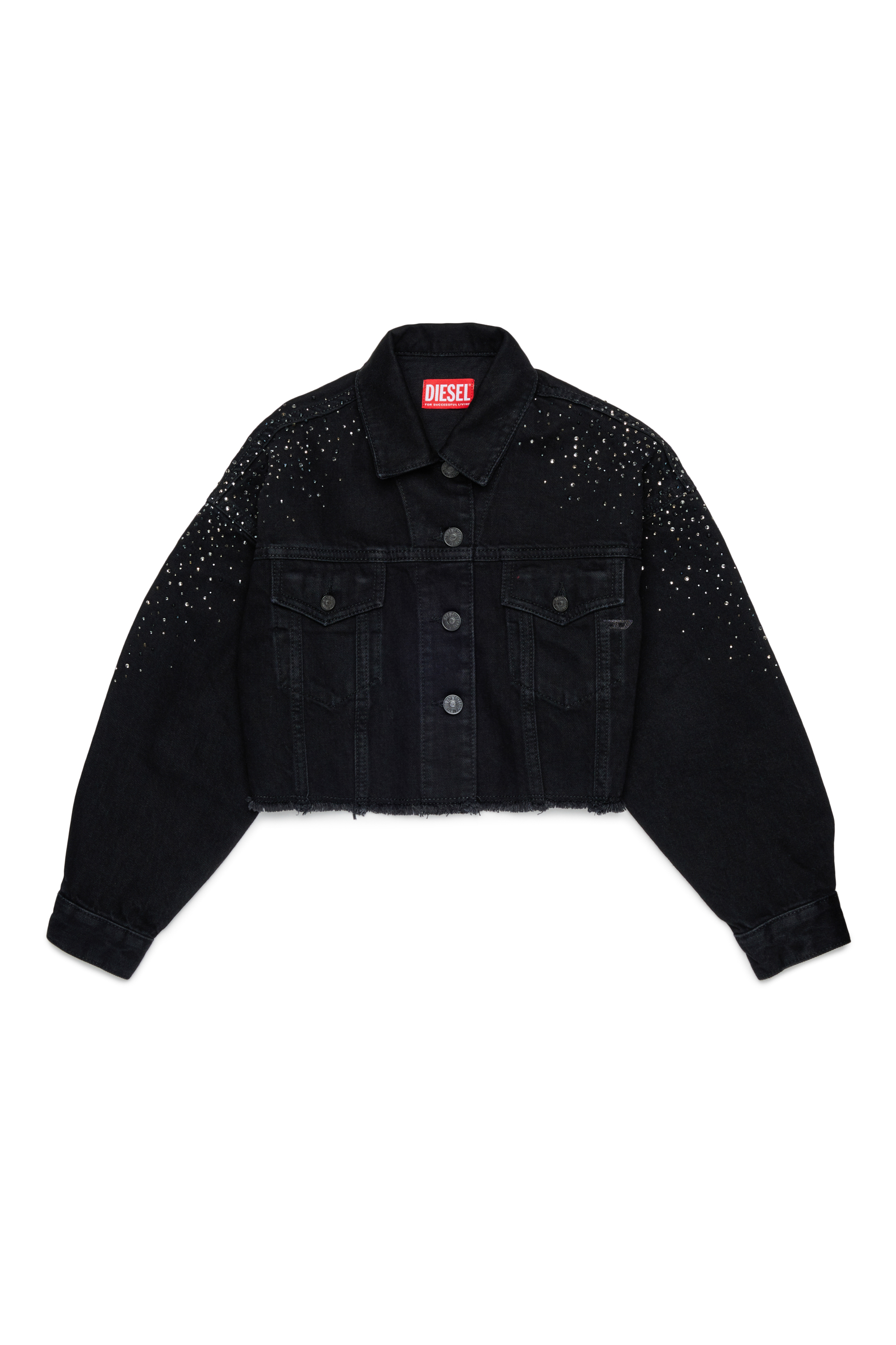 Diesel - JILBY, Damen Cropped verzierte Truckerjacke in Schwarz/Dunkelgrau - 1
