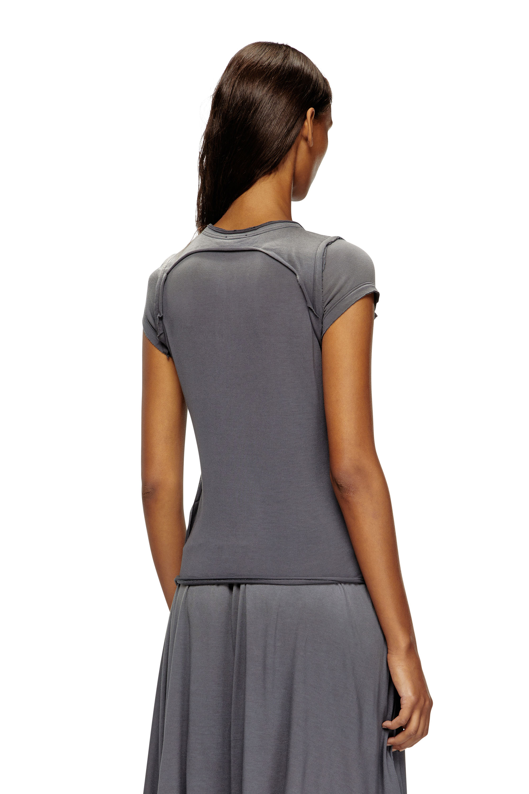 Diesel - T-UNRAWY, Damen Henley-T-Shirt mit Peel-Off-Effekt in Grau - 4