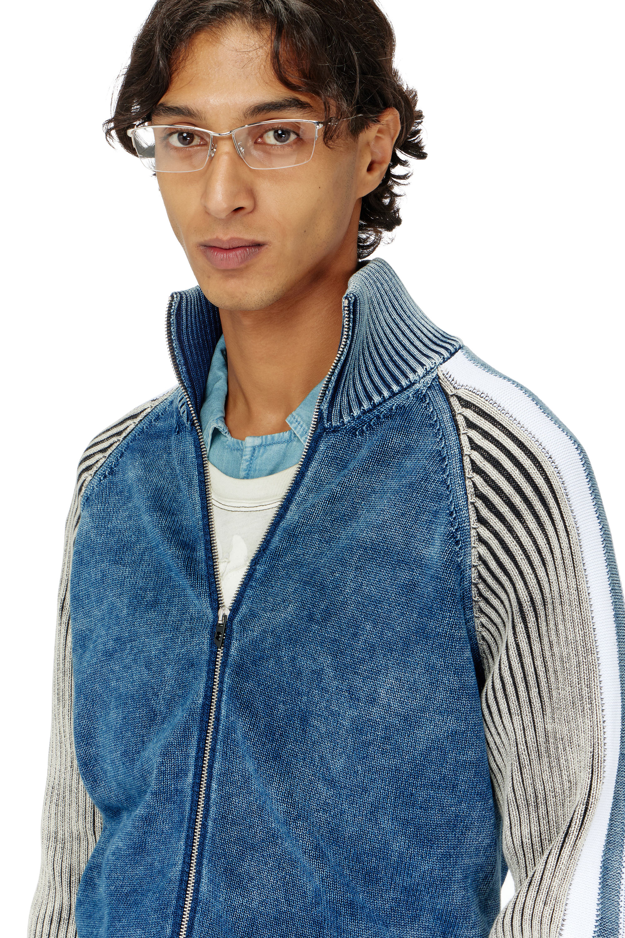 Diesel - K-HERONIMO, Herren Rei&szlig;verschluss-Cardigan mit sportlichen Streifen in Blau/Grau - 5