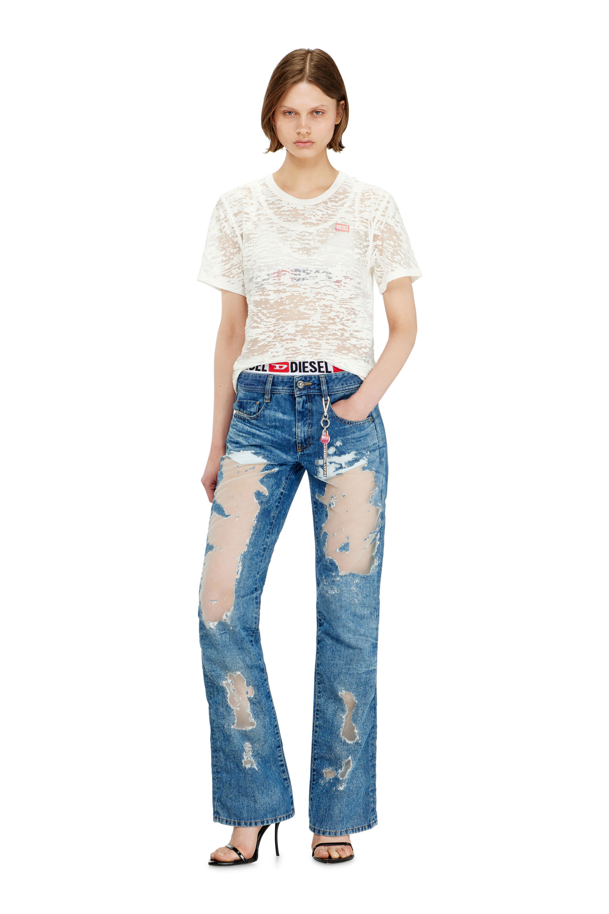Diesel - PR-T-NOTS-MATI-R, Unisex T-shirt aus all-over devor&eacute;-Jersey in Wei&szlig; - 2