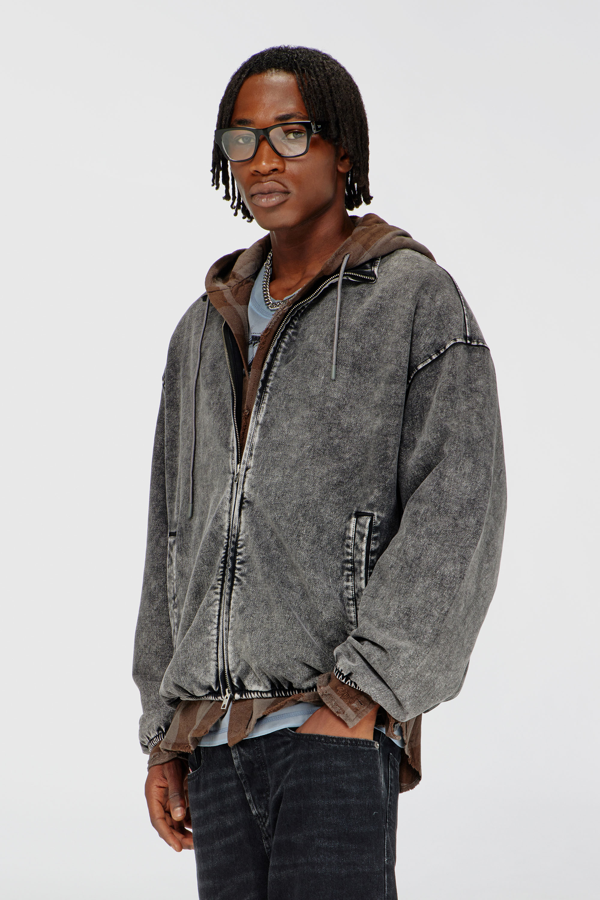 Diesel - S-CORSY, Herren Sweatjacke mit Denim-Effekt in Grau - 1