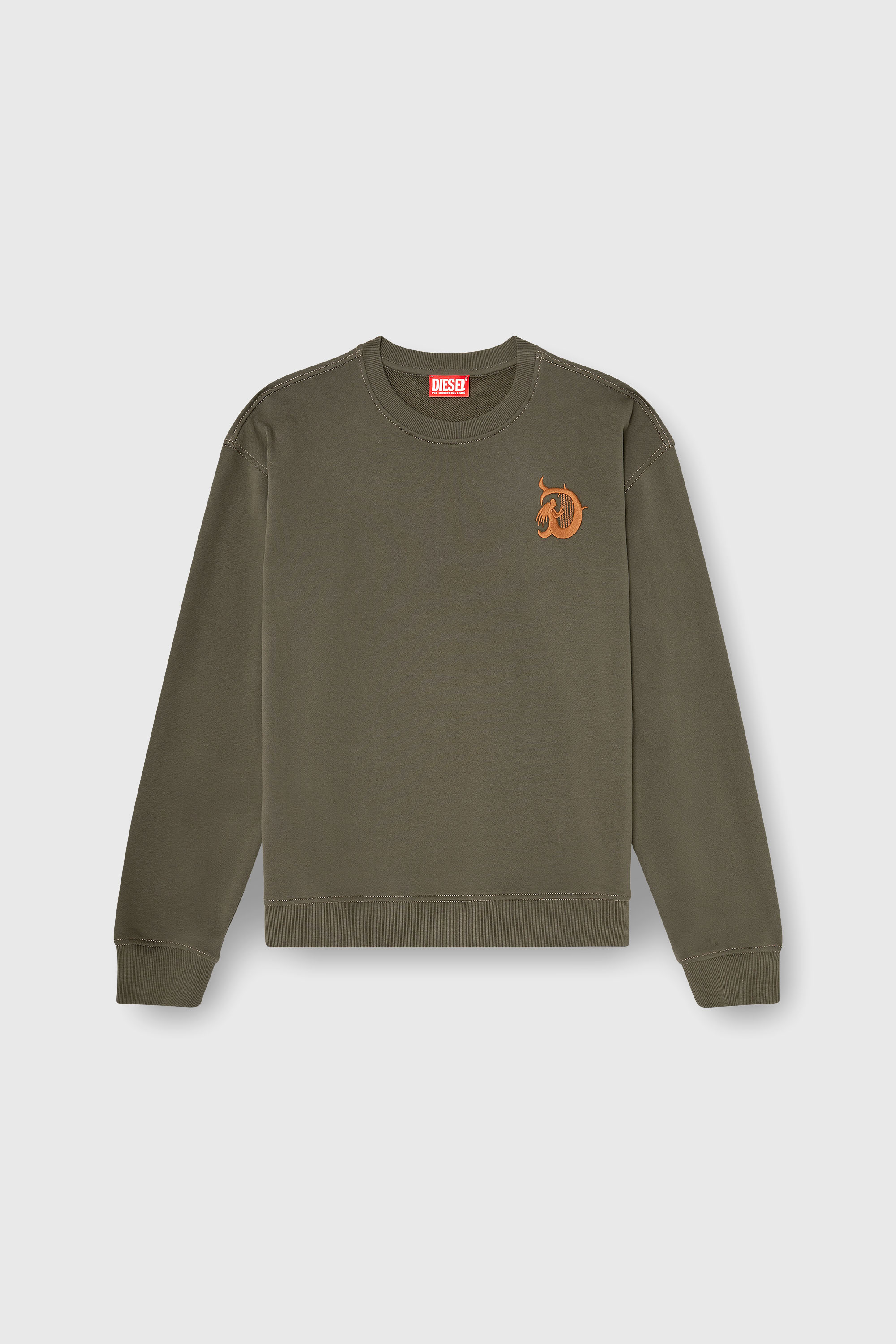 Diesel - S-NORM-AA4, Herren Sweatshirt mit Stickerei und Flockprint in Armeegr&uuml;n - 2