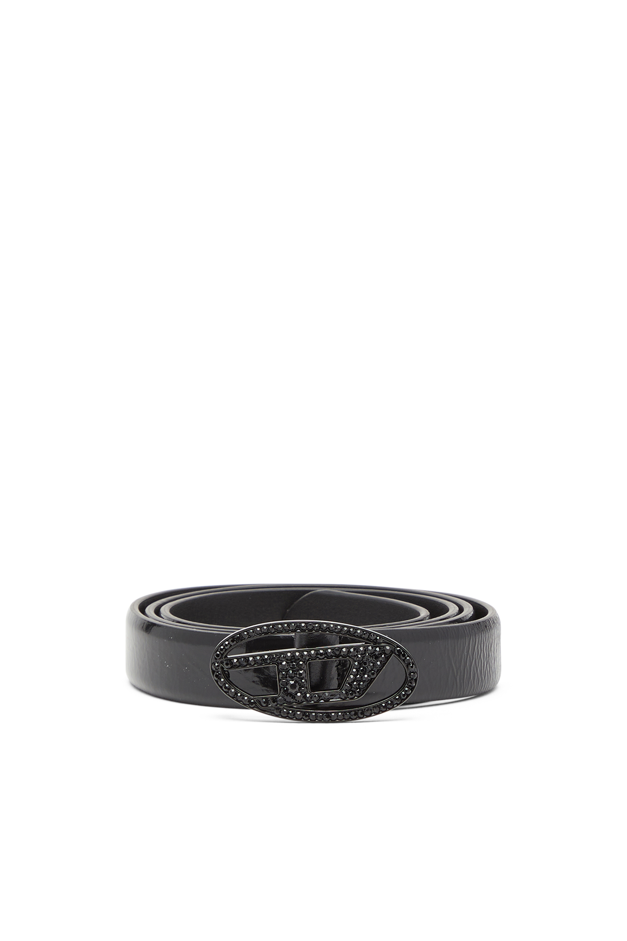 Diesel - B-1DR STRASS 20, Woman's 2 cm leather belt with crystal buckle in Black - 1