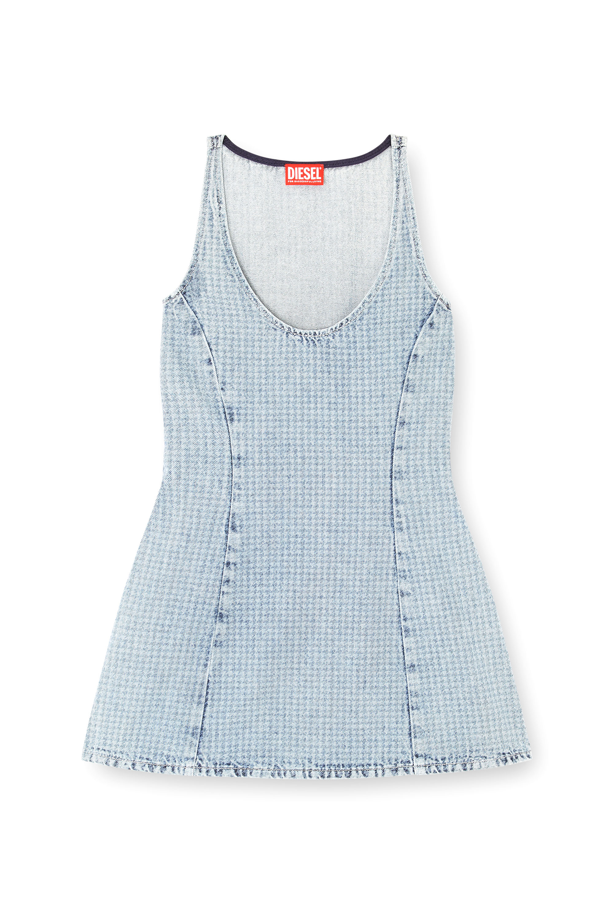 Diesel - DE-SWEENEY-S1, Damen Kurzes Kleid aus Hahnentritt-Denim mit Kristallen in Hellblau - 1