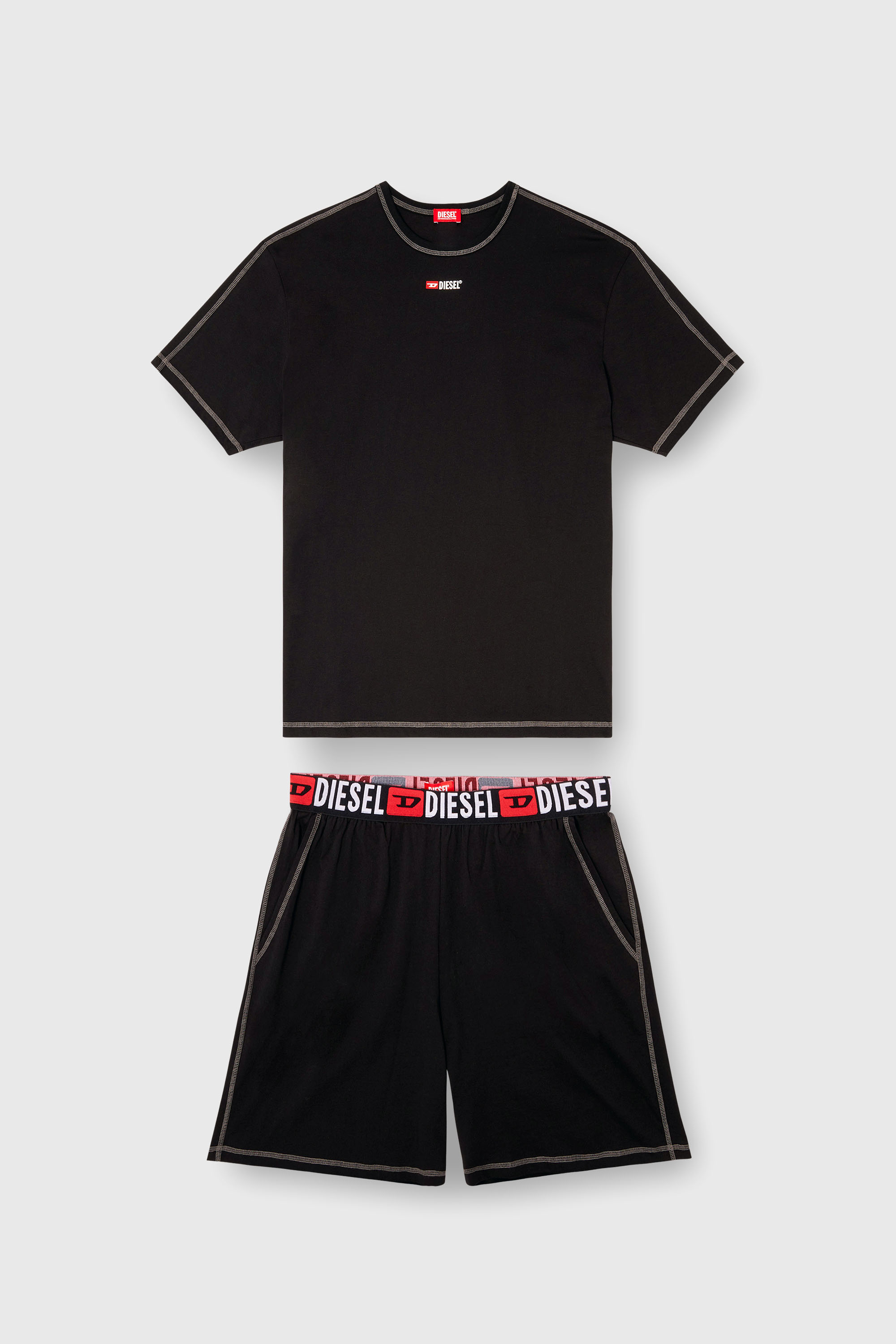 Diesel - SET-ADAM-D-CORE, Herren Kurze Pyjamas aus Baumwolljersey in Schwarz - 2
