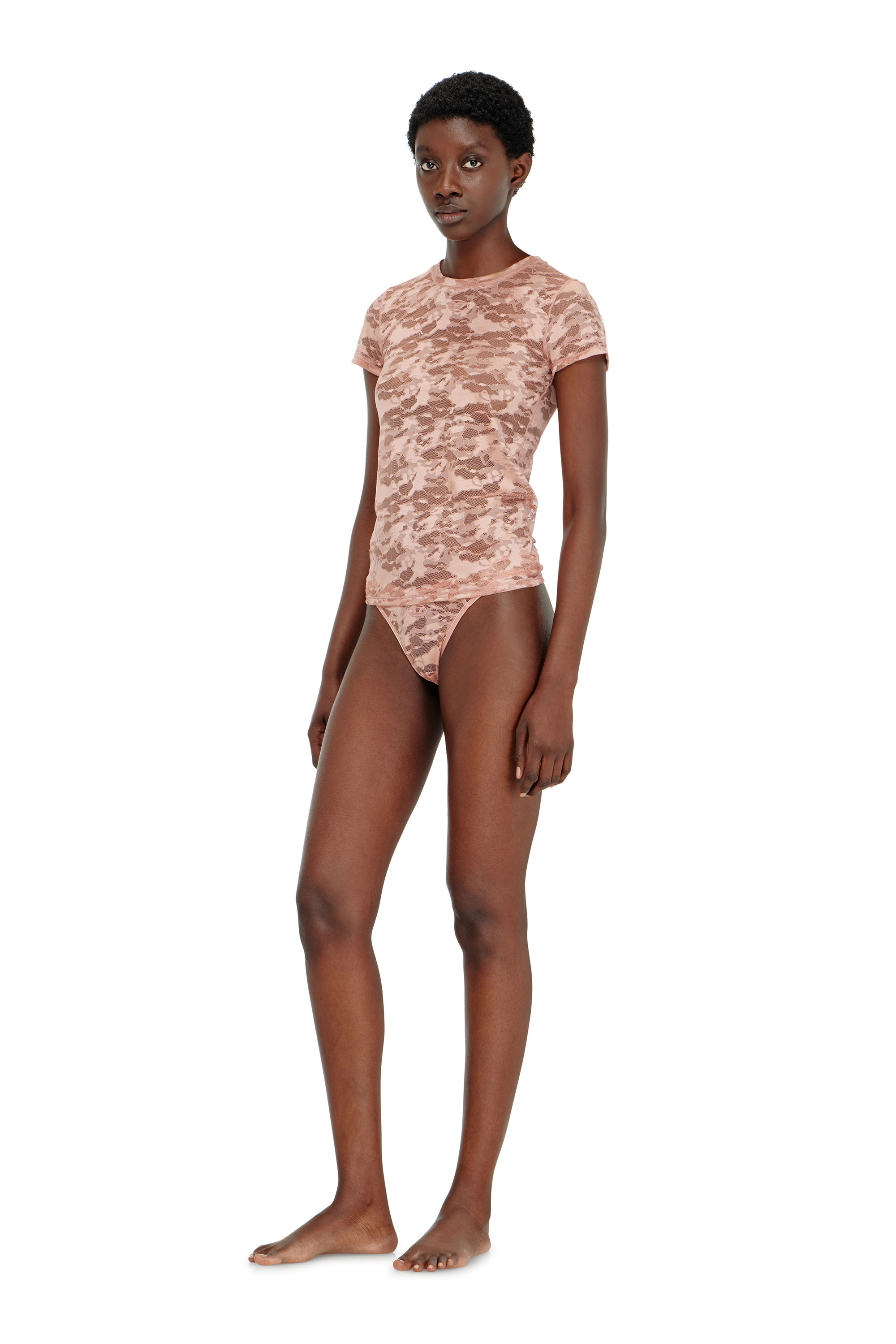 Diesel - KASIA-UTLT, Damen T-Shirt mit Camouflage-Spitze in Fleischfarben - 1