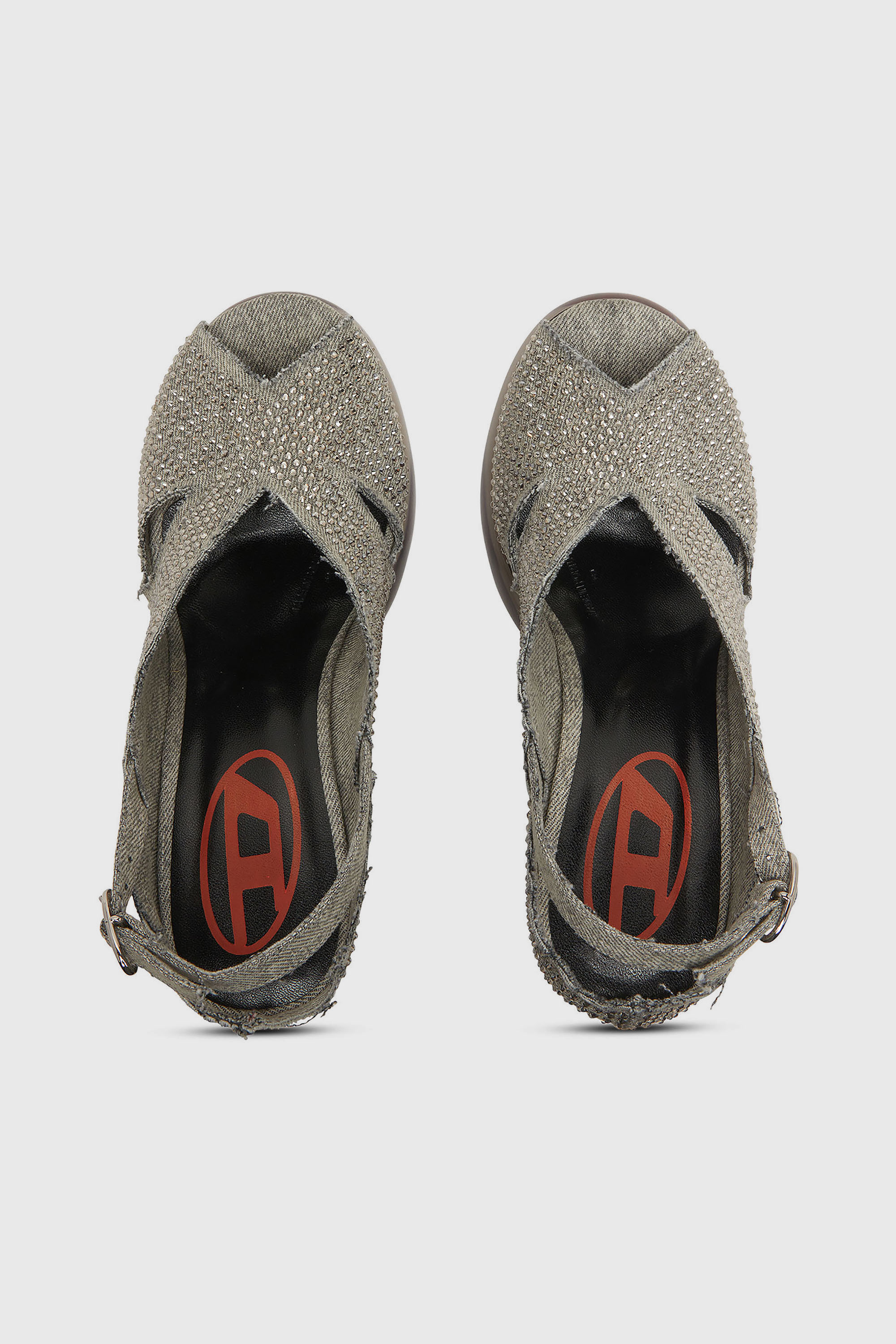 Diesel - D-LAKE PLATFORM SDL, Damen D-Lake-Sandaletten aus Kristalldenim und Plexiglas in Grau - 4