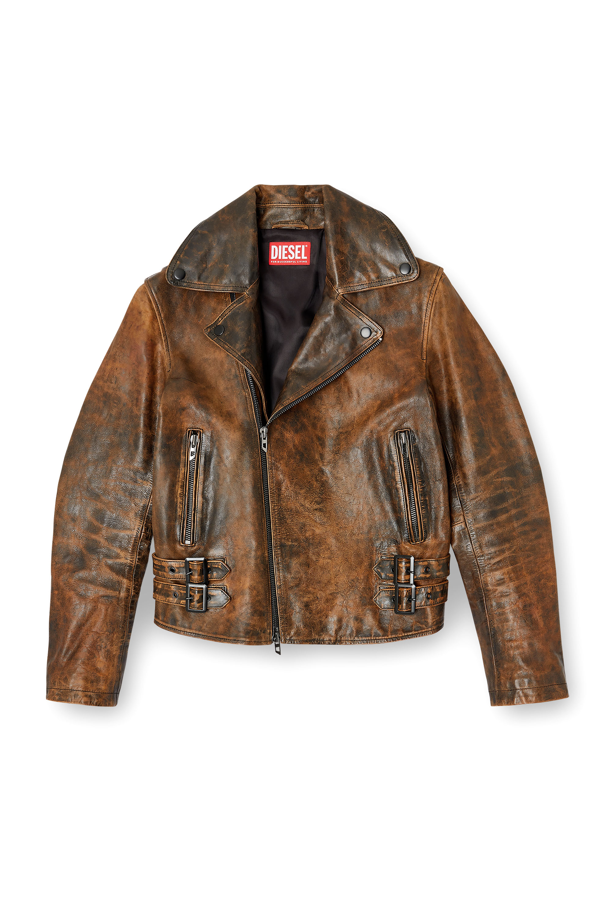 Diesel - L-EON, Herren Bikerjacke aus behandeltem Leder in Braun - 2