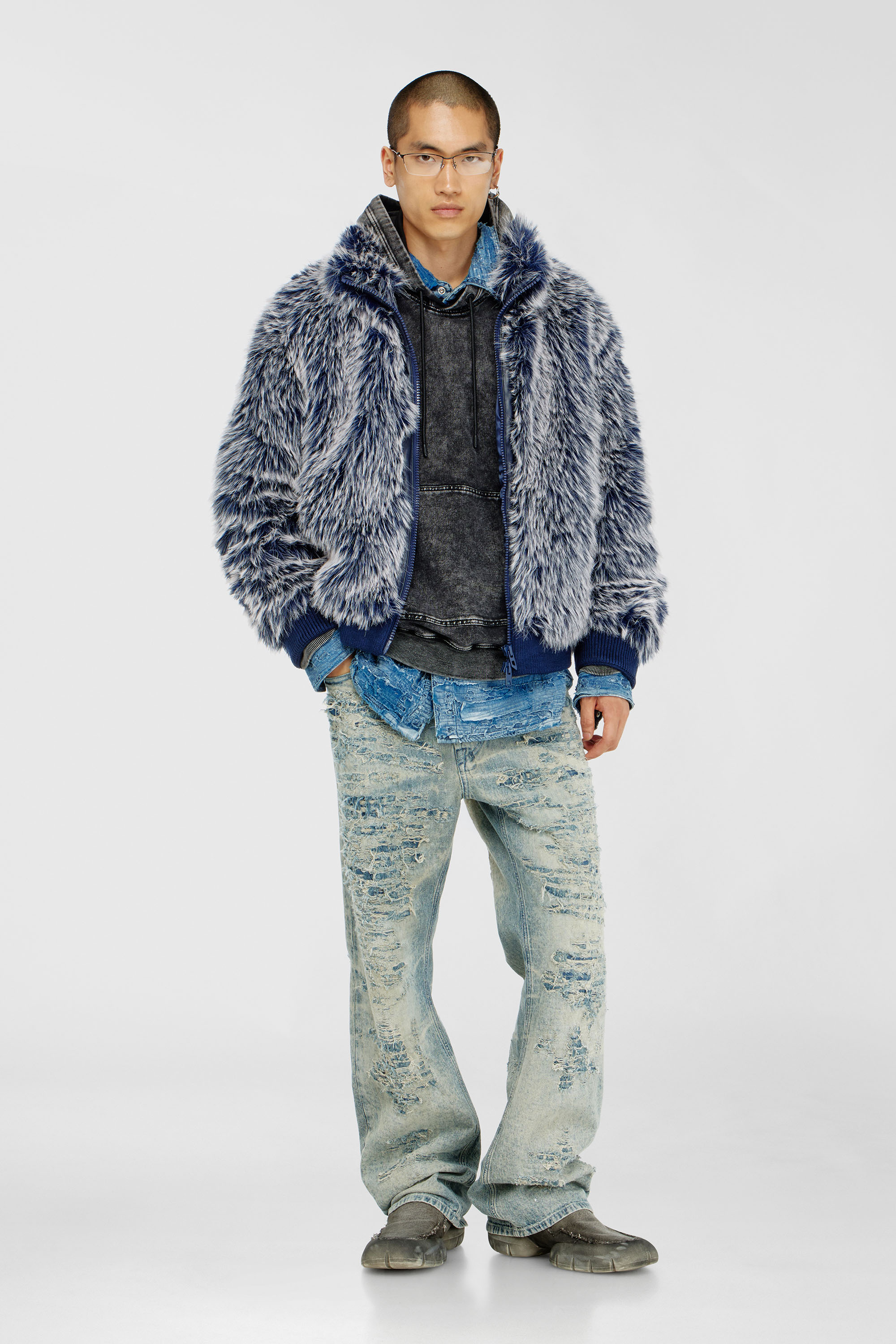 Diesel - W-VICTOR, Herren Flauschige Winterjacke in Mittelblau - 2