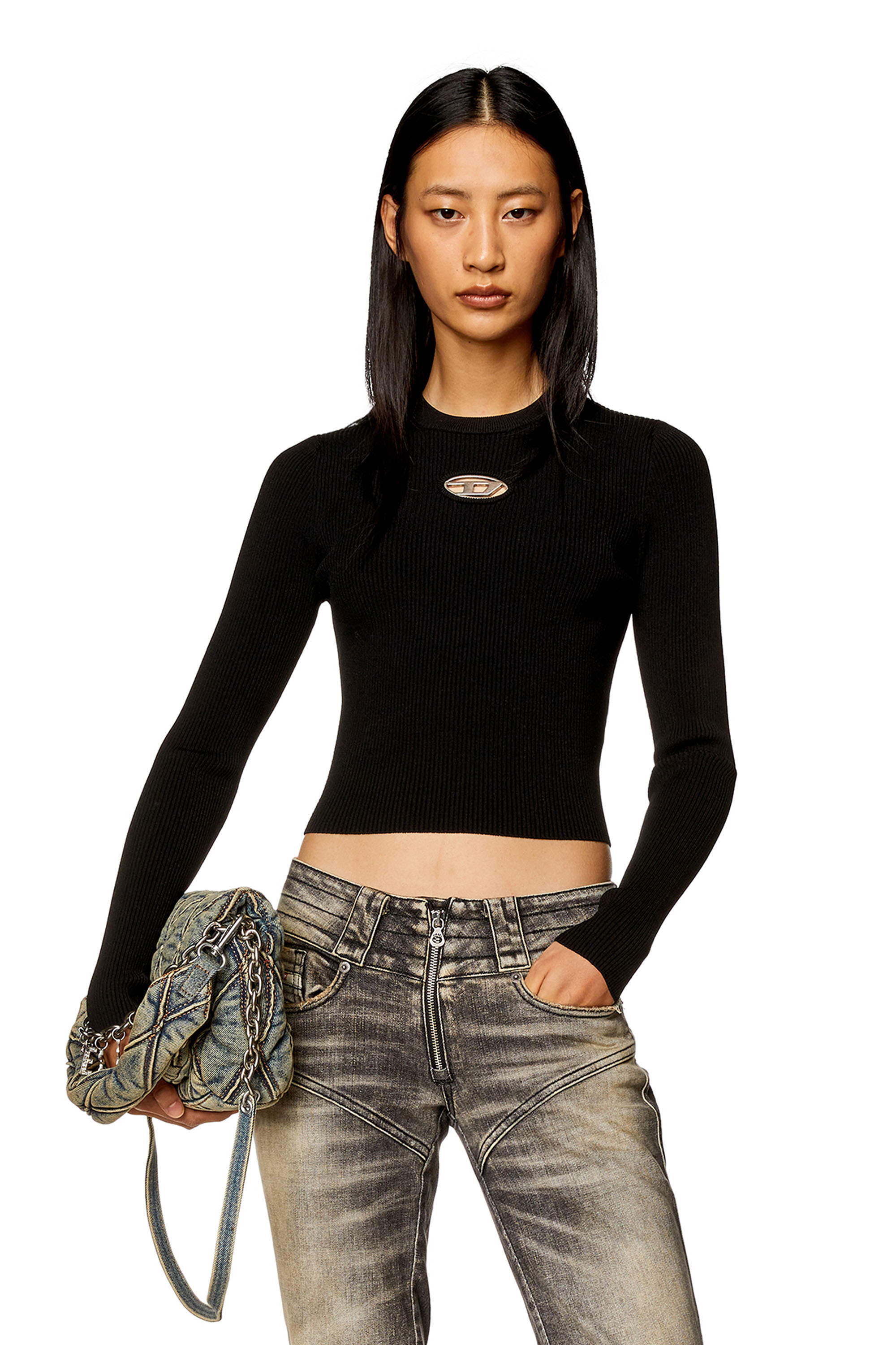 Diesel - M-VALARY, Damen Langarm-Top aus Rippstrick in Schwarz - 3