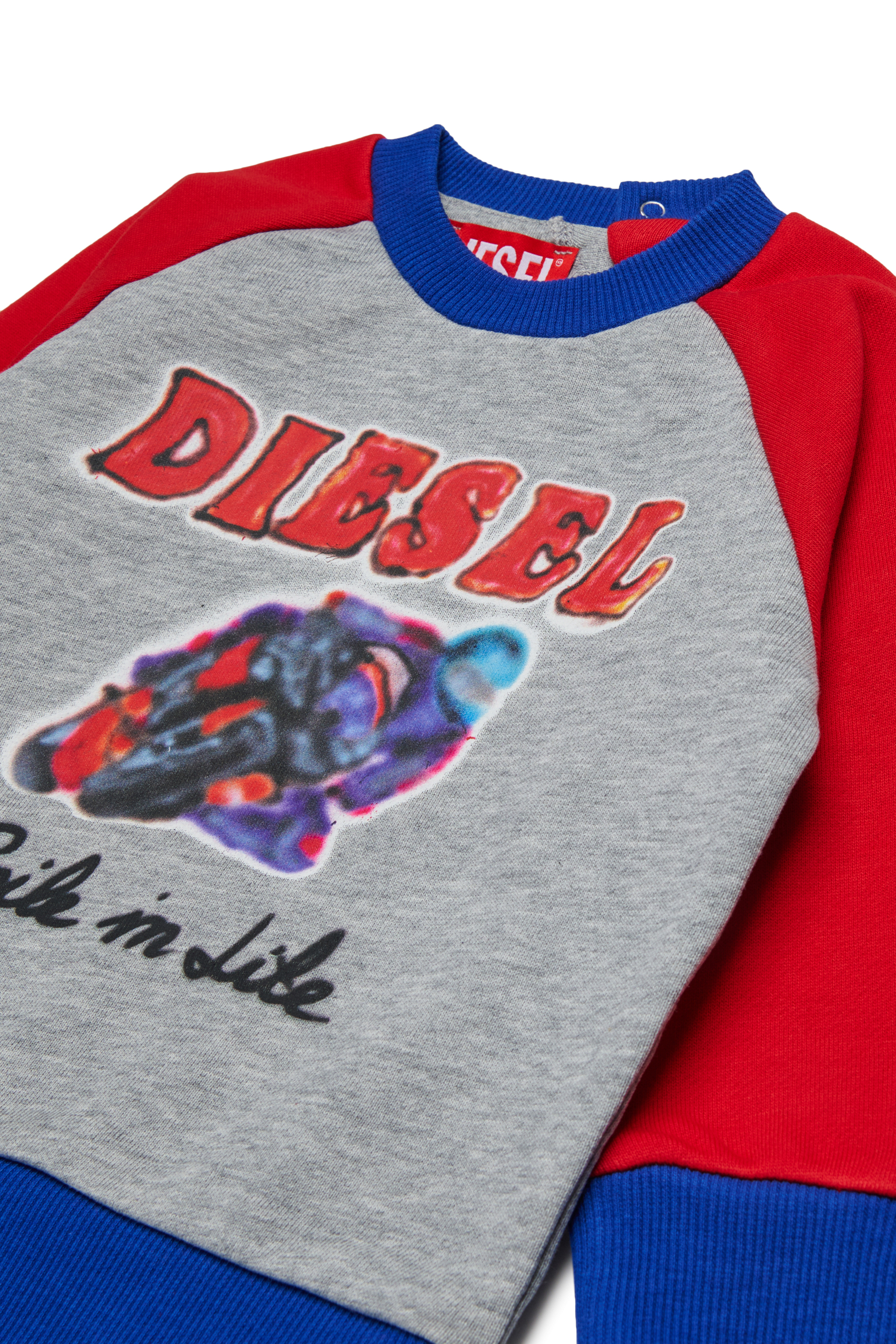 Diesel - SPOSBIB, Herren Baumwollpullover mit Grafikdruck in Grau/Blau - 3