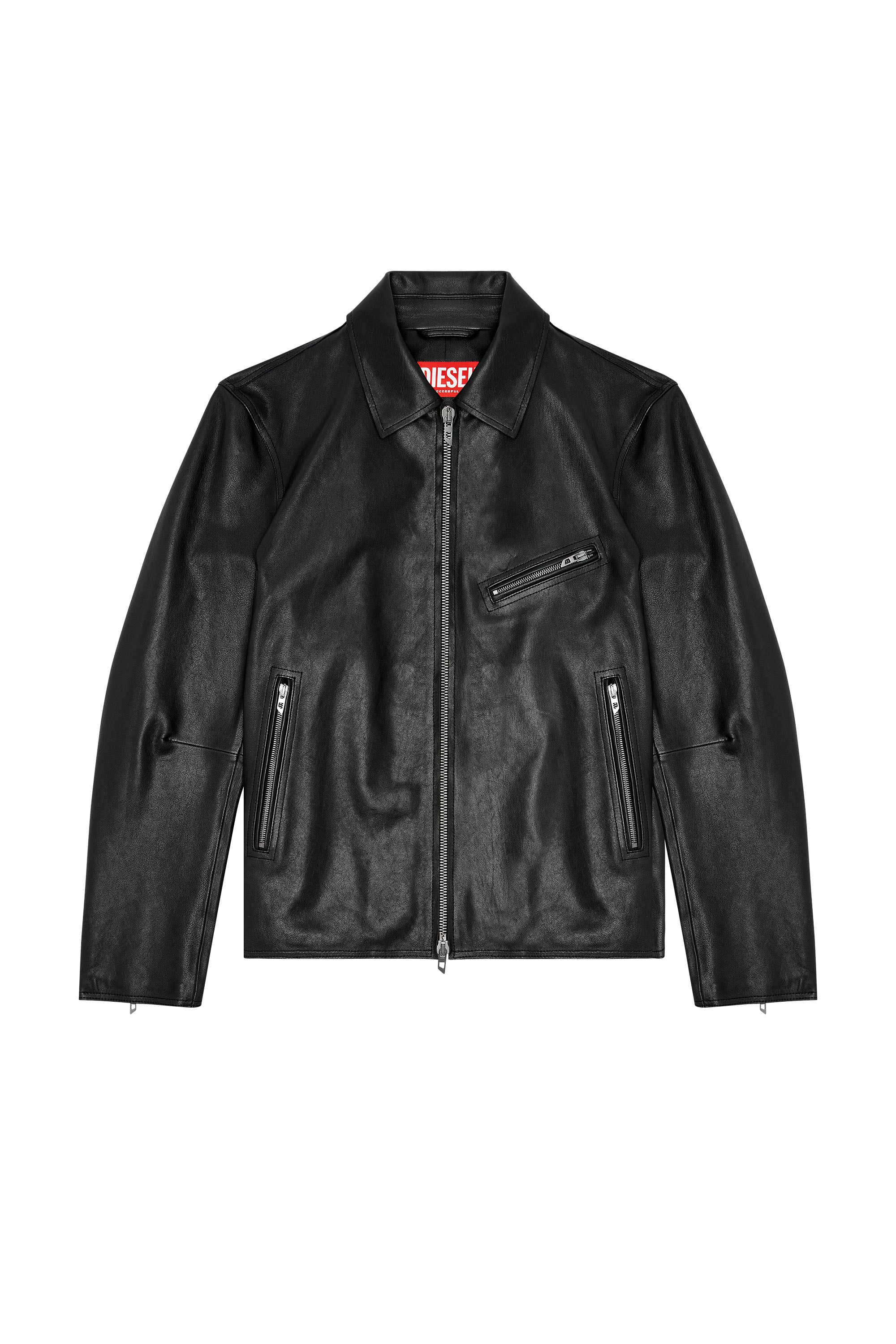 Diesel - L-KORN-A, Herren Jacke aus Leder mit Oval D-Pr&auml;gung in Schwarz - 3