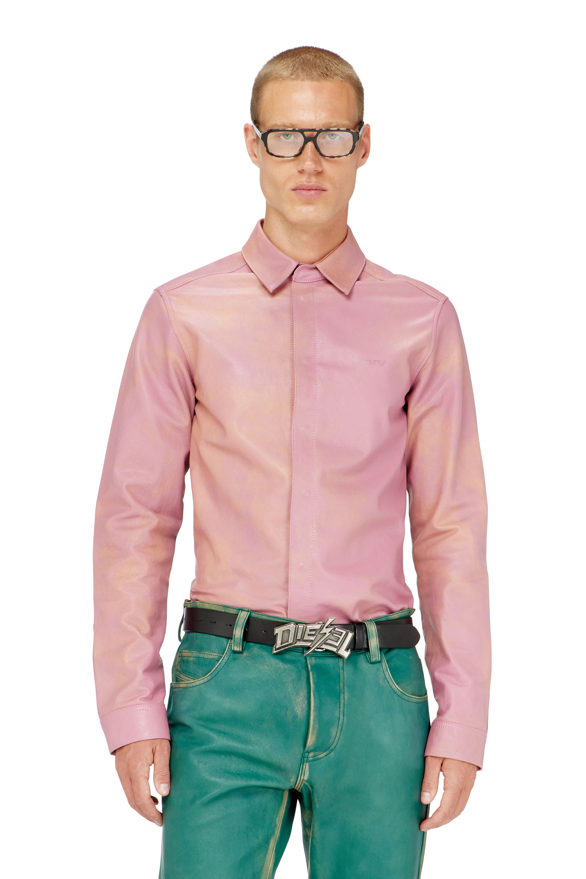 Diesel - S-CIRT, Herren Hemd aus behandeltem Leder in Rosa - 1