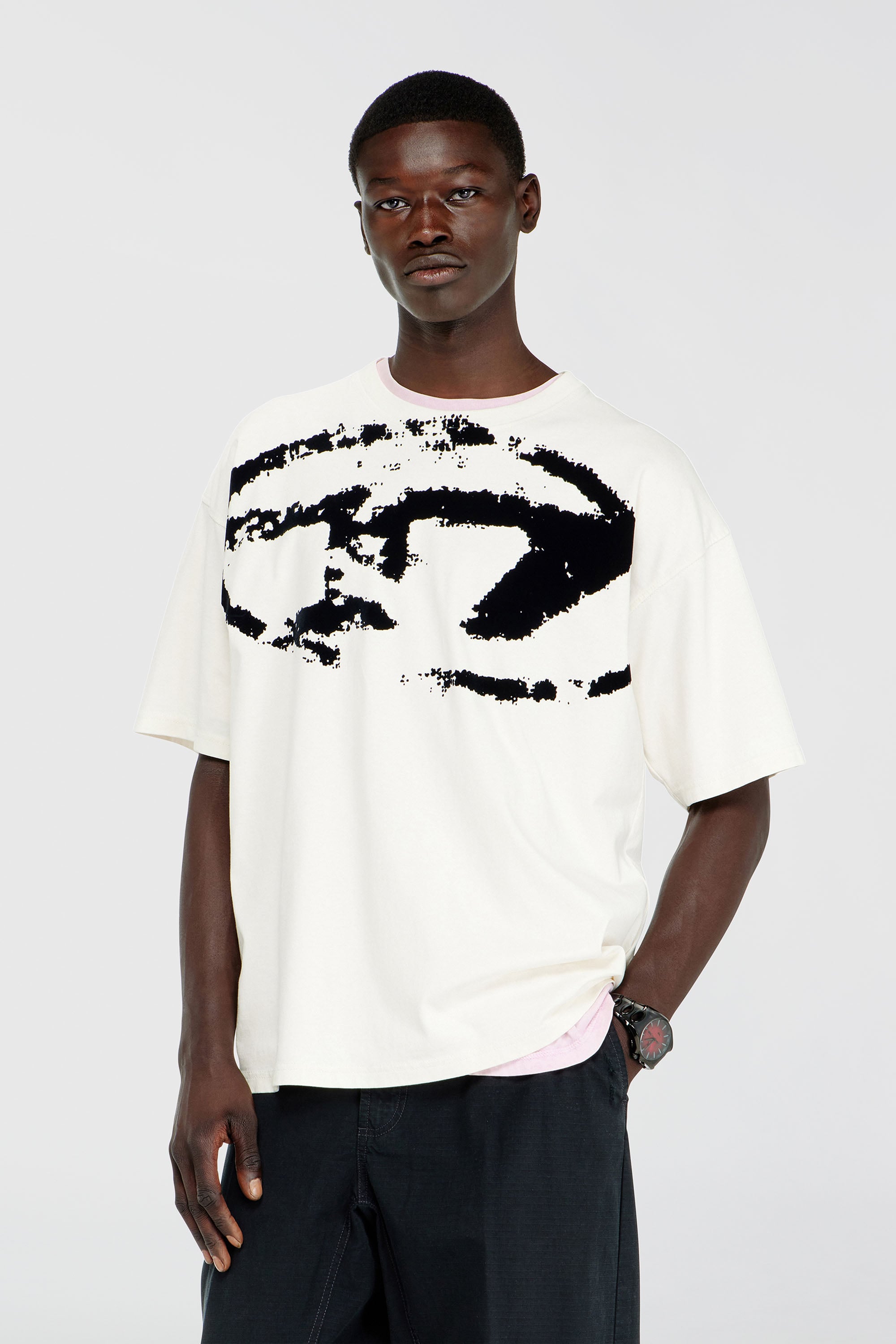 Diesel - T-BOXT-N14, Herren T-Shirt mit beflocktem Distressed-Logo in Wei&szlig; - 1
