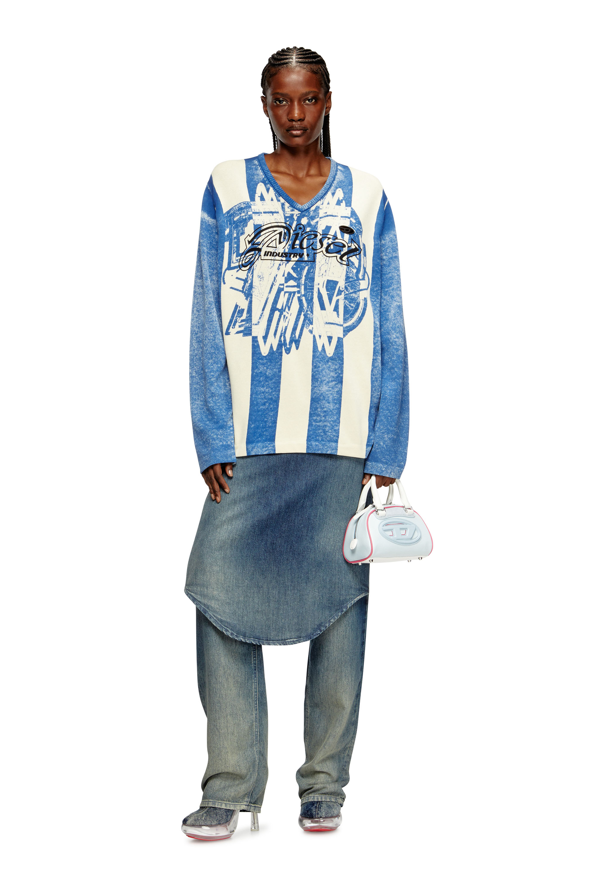 Diesel - K-OLIBA-V, Unisex Gestreifter Pullover mit Innen-Print in Blau/Weiss - 4