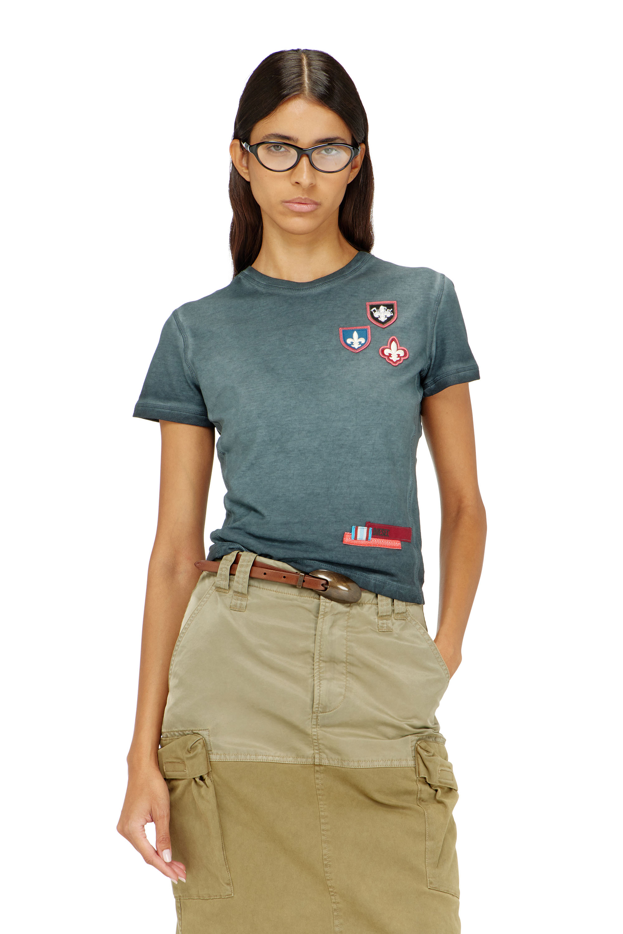 Diesel - T-UNCUTY-WAF, Damen T-Shirt mit Patches und Mikrowaffel-Seiten in null - 2