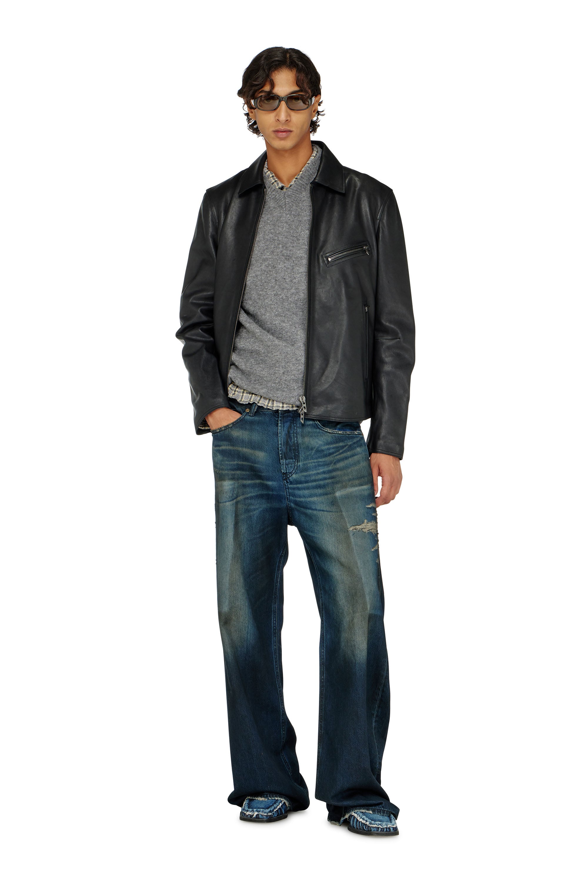 Diesel - L-KORN-A, Herren Jacke aus Leder mit Oval D-Pr&auml;gung in Schwarz - 2