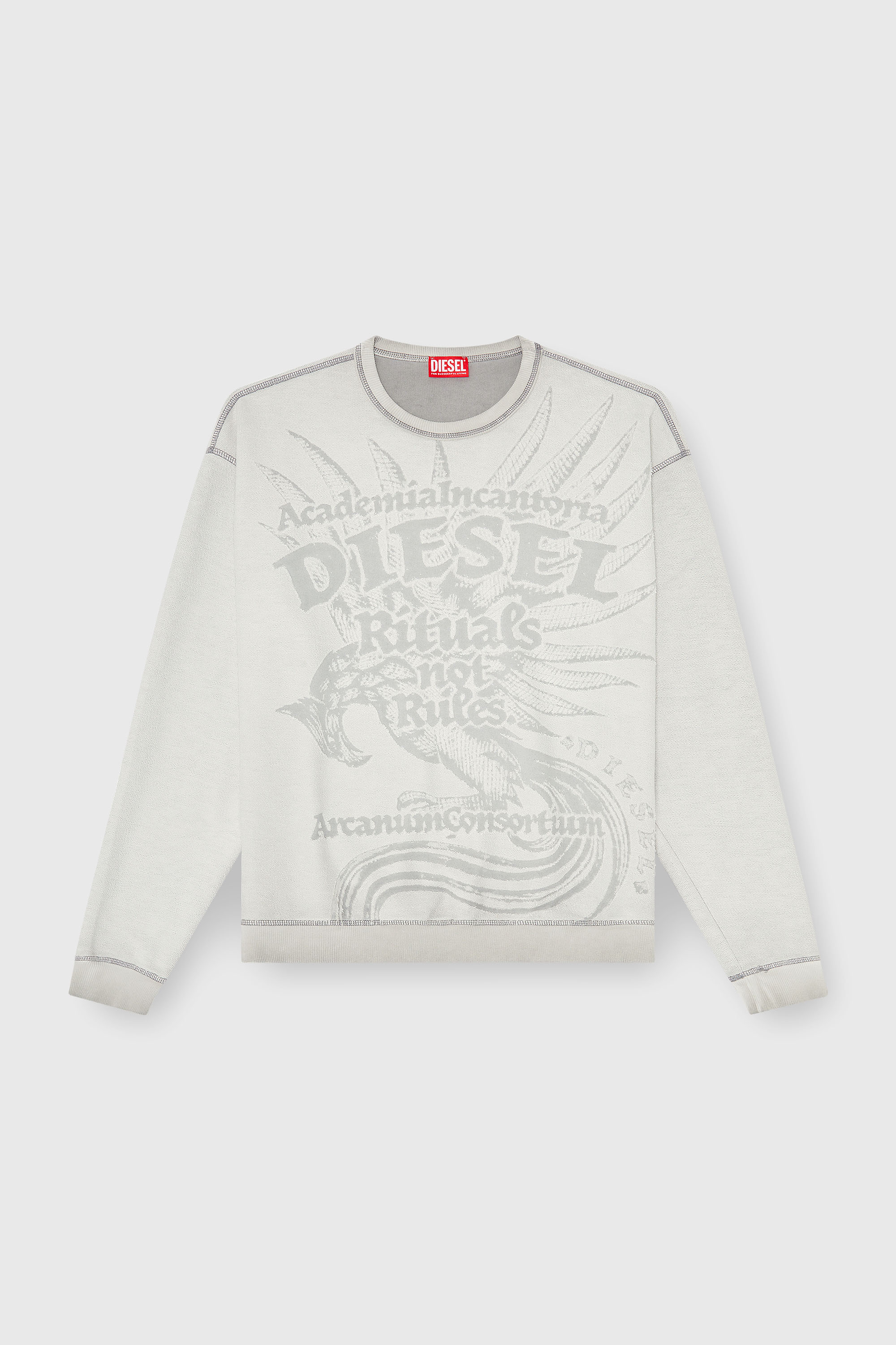 Diesel - S-ARON-RAW, Herren Sweatshirt mit d&eacute;vor&eacute;-Print in Hellgrau - 2