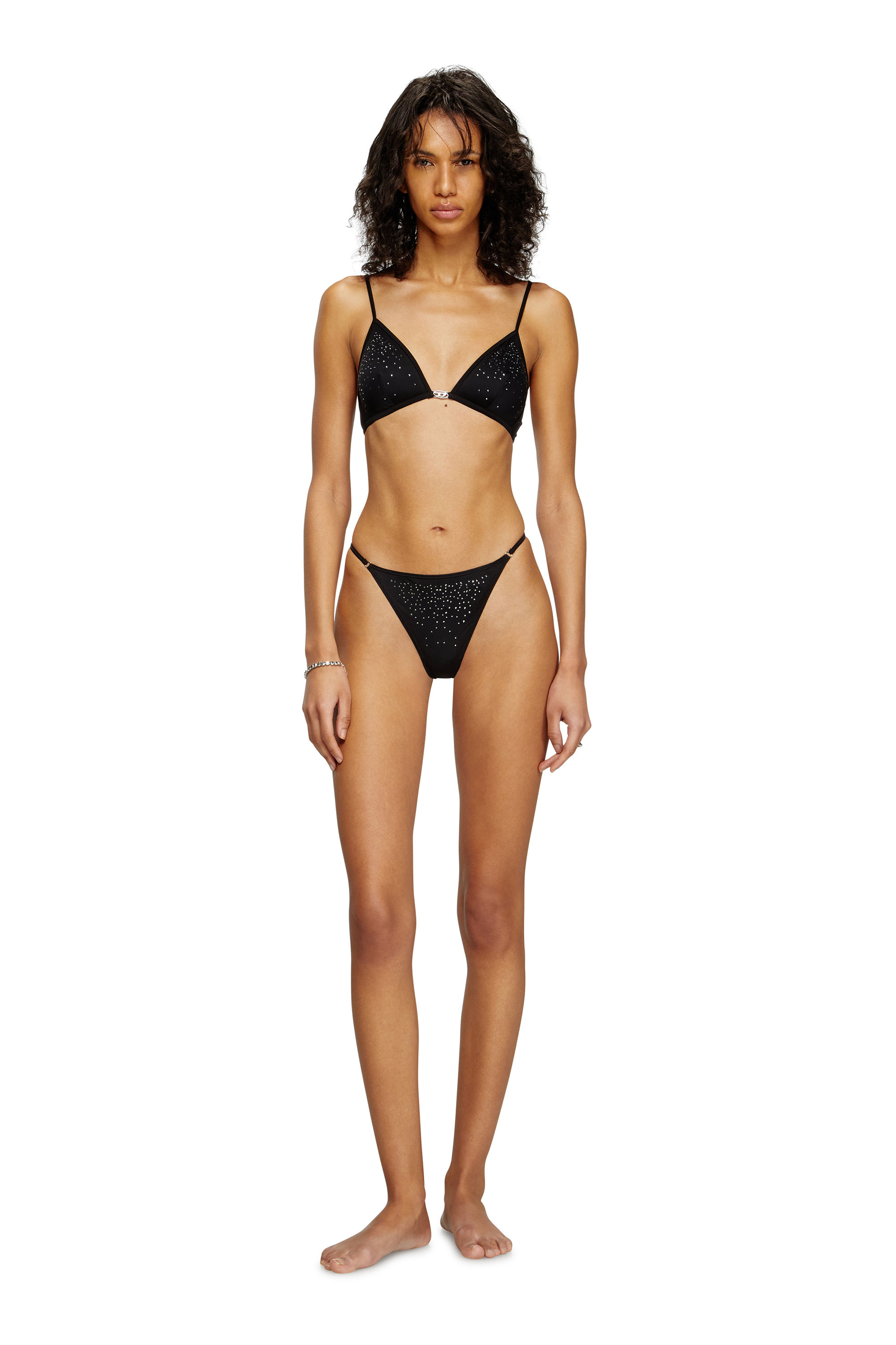 Diesel - D-STRING-DNM, Damen Tanga aus Mikrofaser mit Kristallen in Schwarz - 1