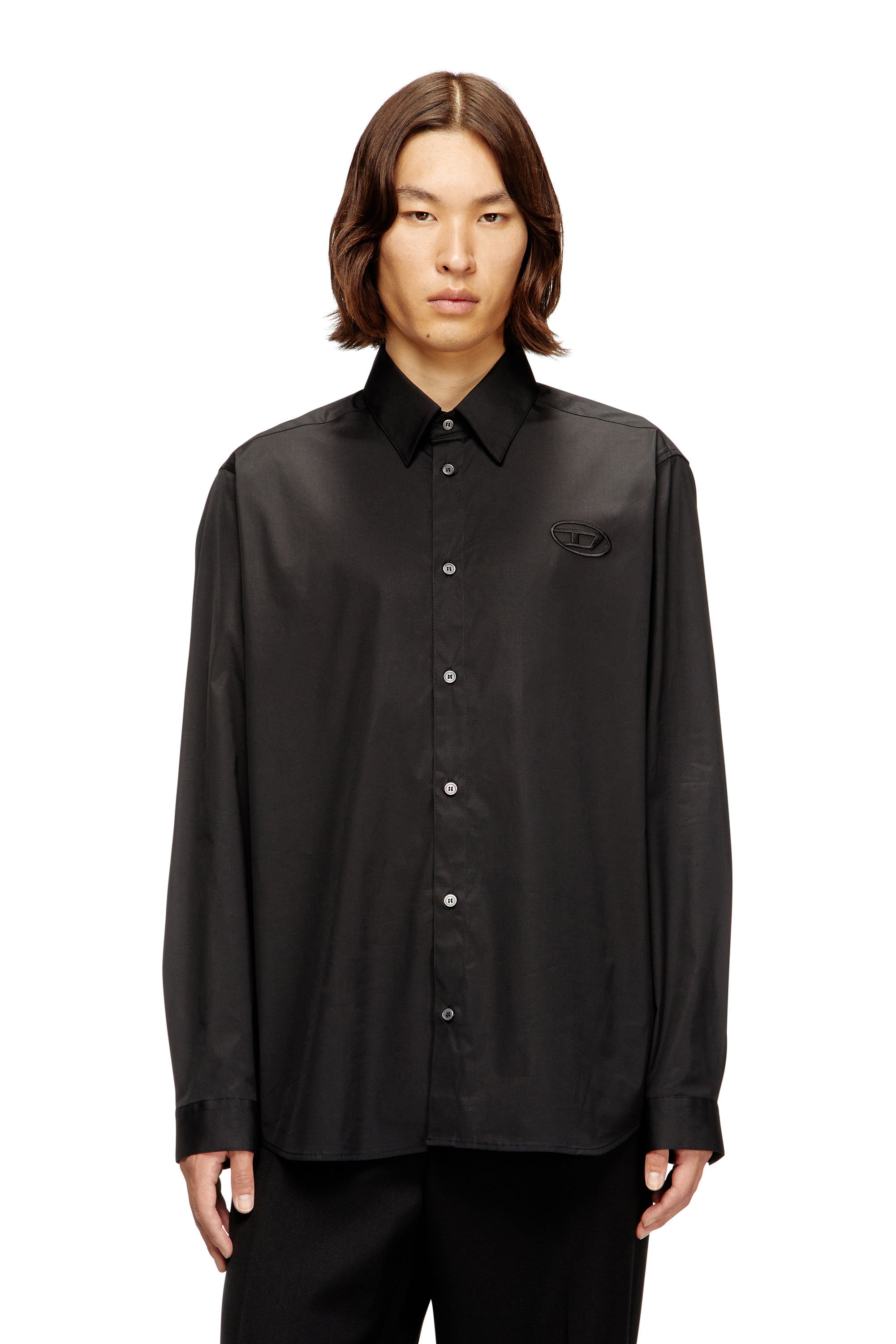 Diesel - S-SIMPLY-GSBH, Man's Stretch poplin shirt with embroidery in Black - 1