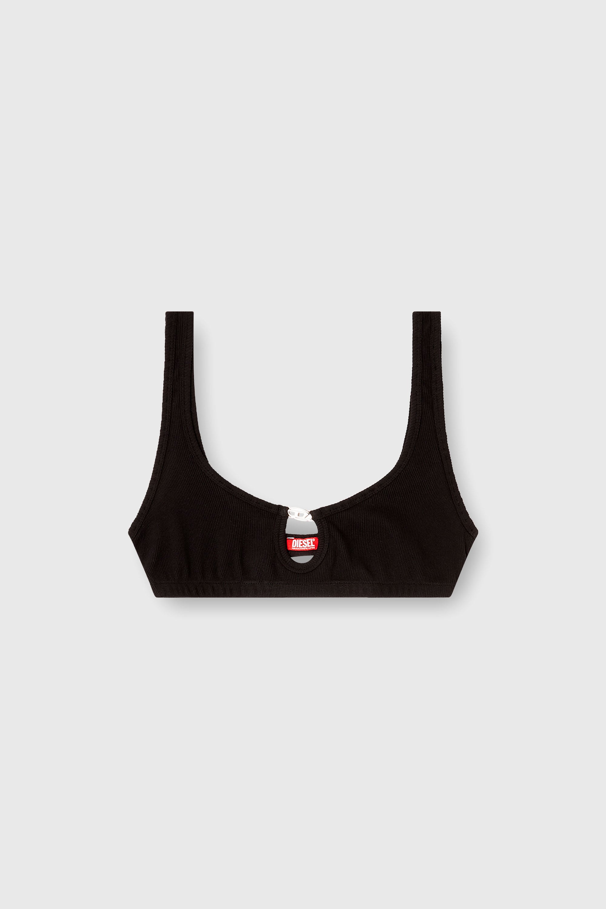 Diesel - FLORENCE-DNM, Damen Bralette aus gerippter Baumwolle mit ovalem Schmuck-D in Schwarz - 2