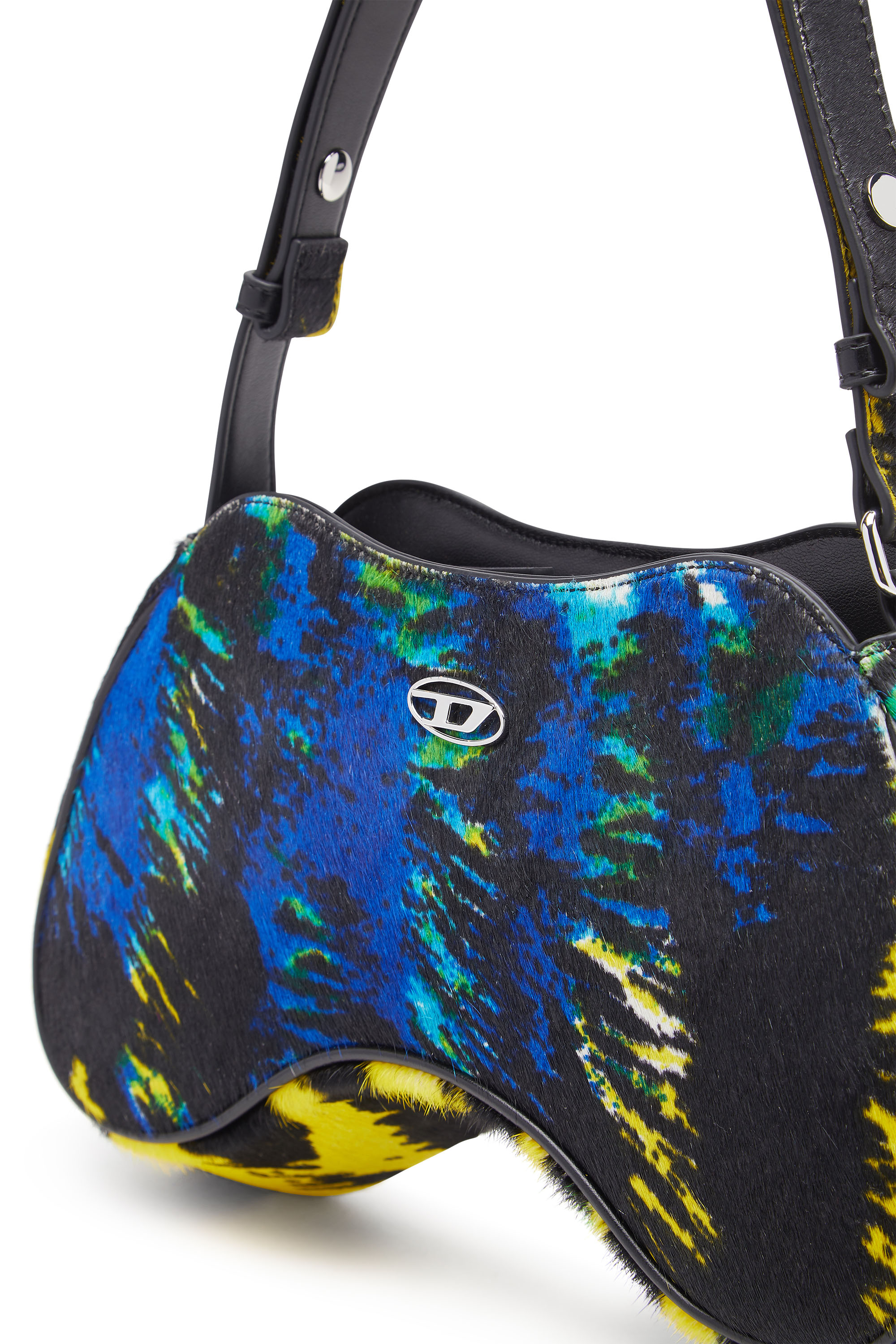 Diesel - PLAY SHOULDER, Damen Play-Schultertasche aus Kalbshaar mit Tiger-Print in Gelb/Blau - 5