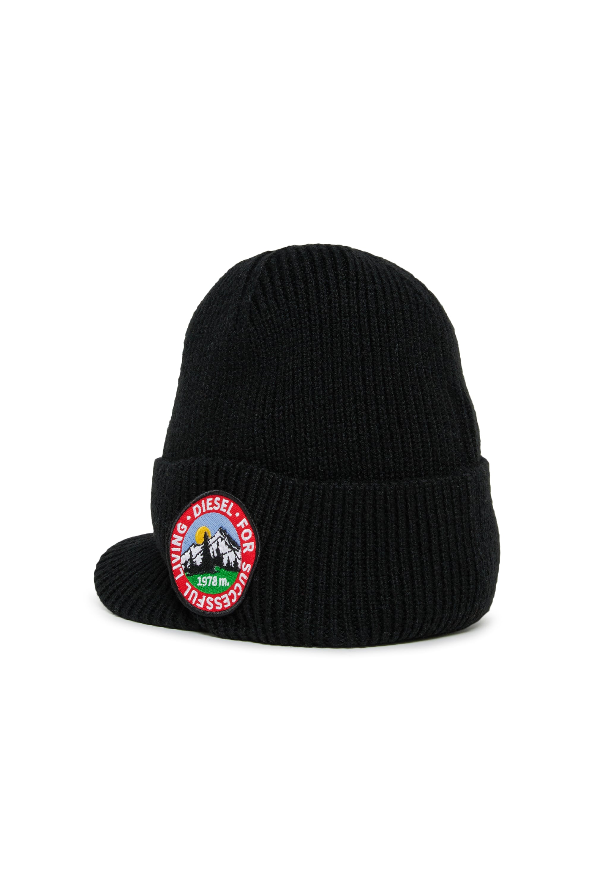 Diesel - FMONTI, Unisex Visor-Beanie aus geripptem Wollstrick in Schwarz - 2