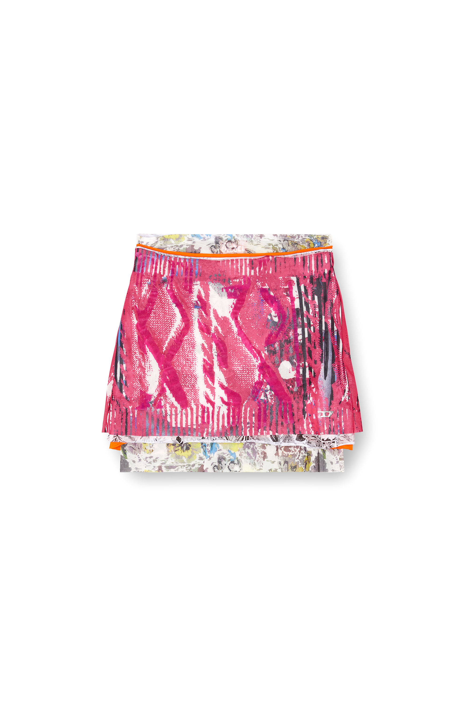 Diesel - O-PEONY, Damen Mini-Rock mit Pfingstrosen-Pop-Print im Layering-Look in Rosa - 3