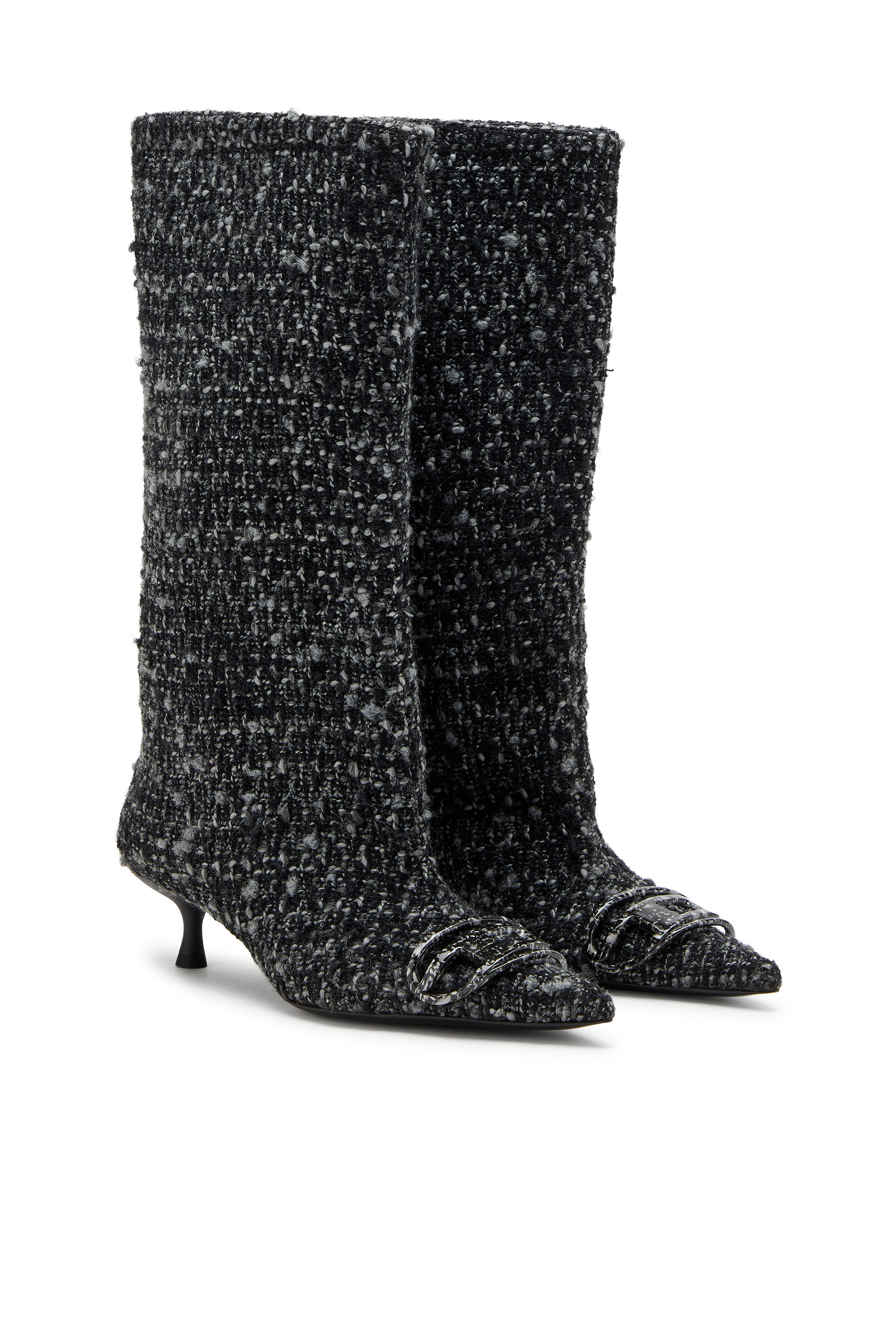 Diesel - D-VENUS 40 KB TUBE, Damen Bouclé-Kniehohe Stiefel in Schwarz - 2